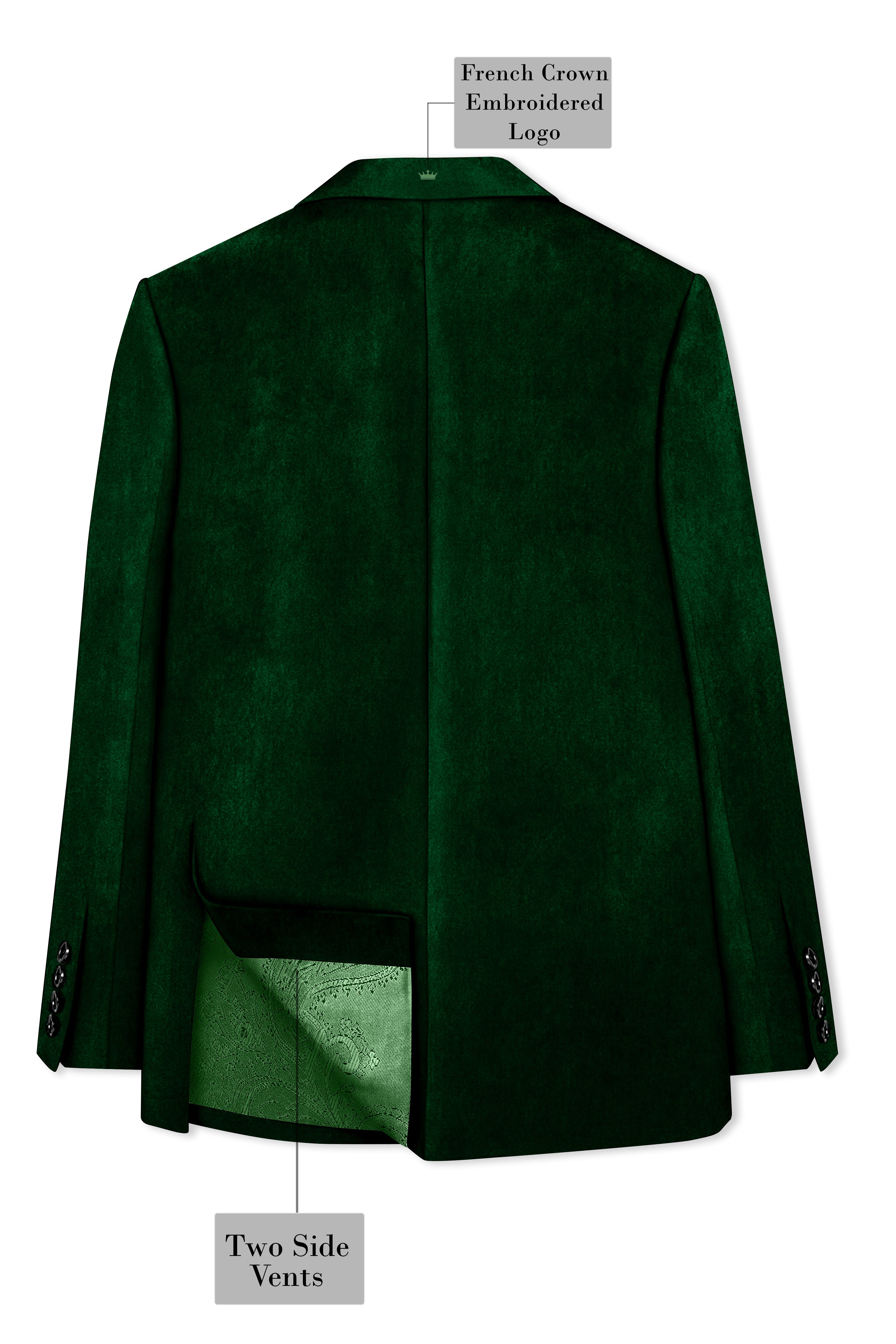 Virivell-Phthalo Green Velvet Peak Lapel Tuxedo Suit