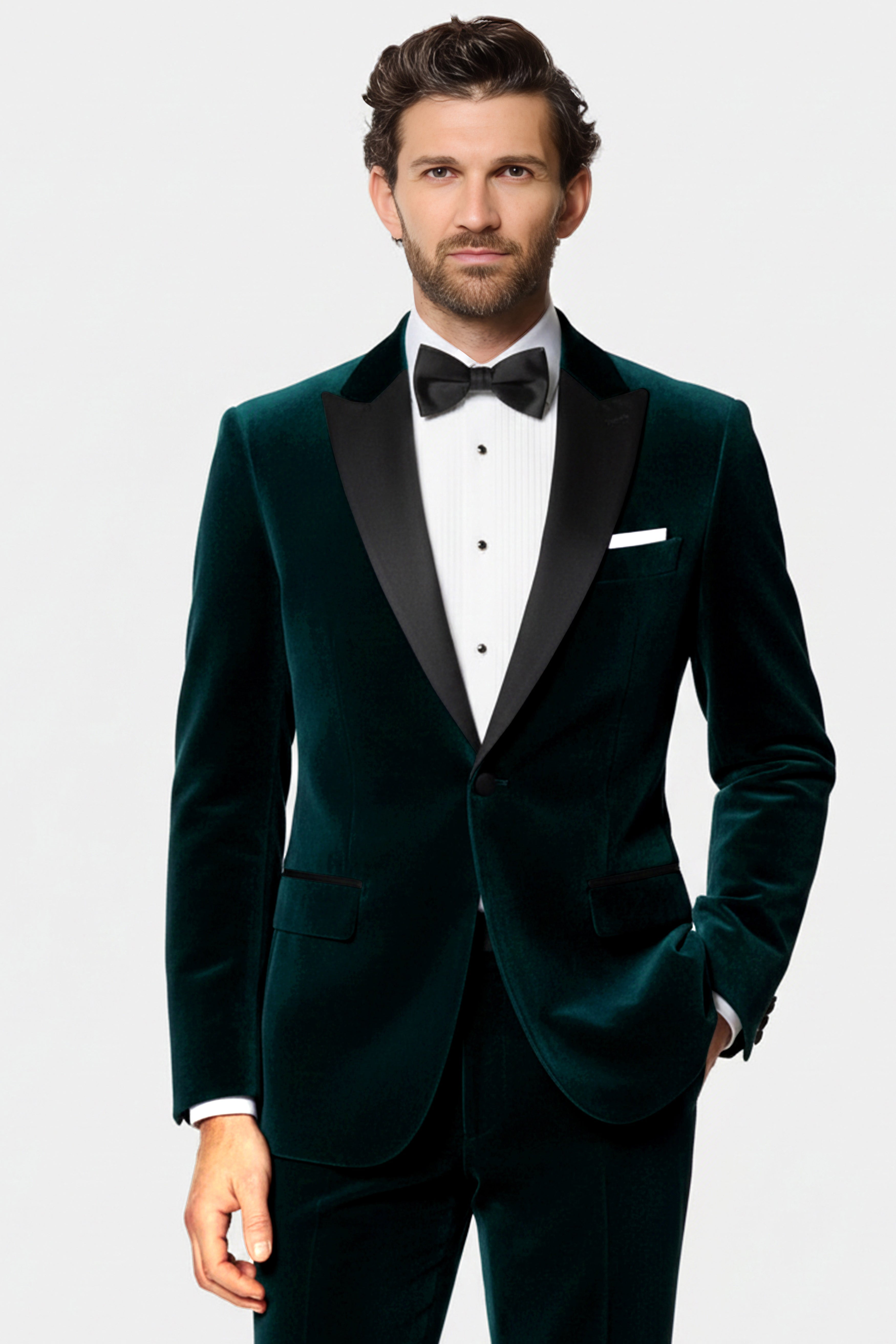 Emerivell-Burnham Green Velvet Peak Lapel Tuxedo Suit