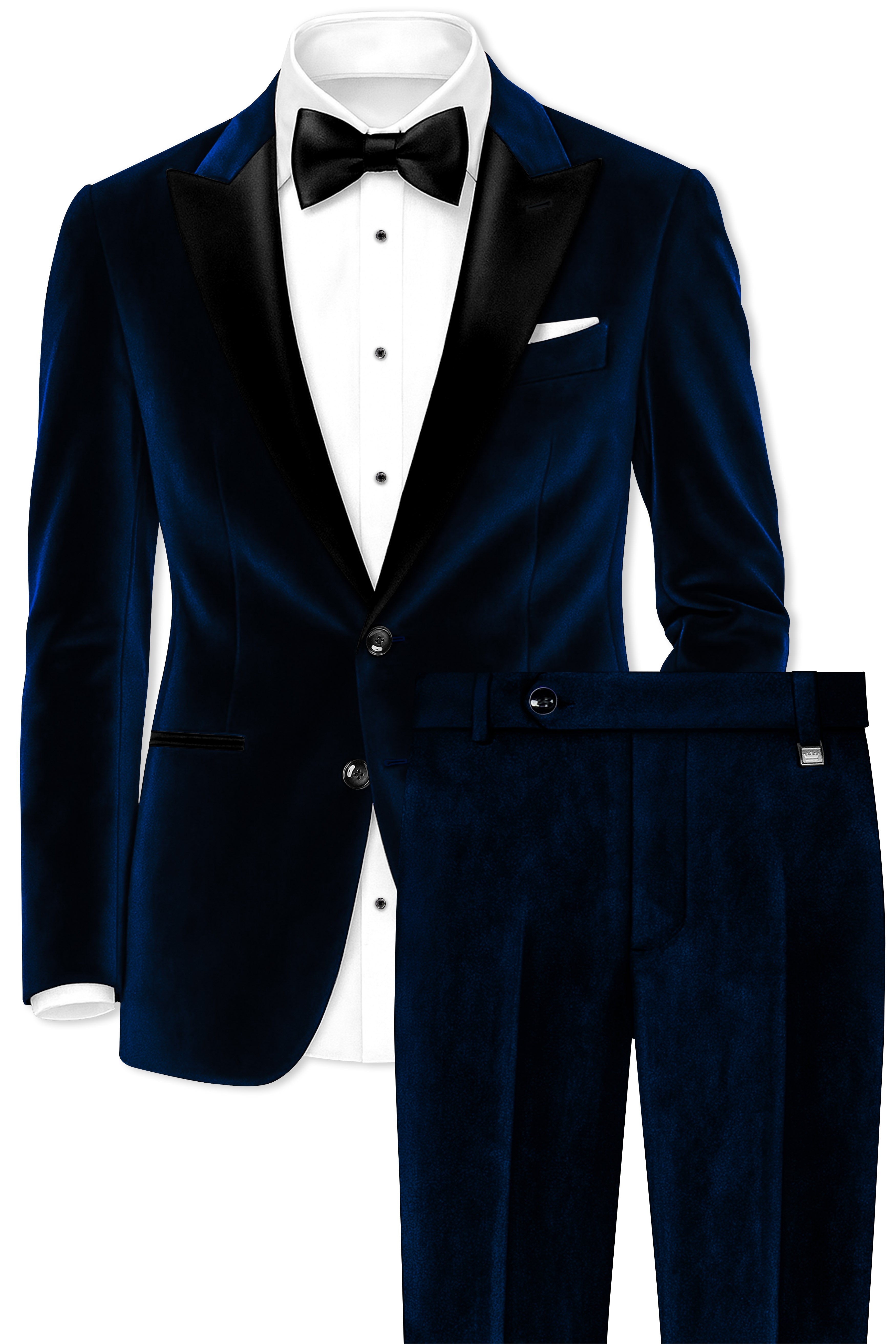 Noctivell-Cinder Blue Velvet Peak Lapel Tuxedo Suit