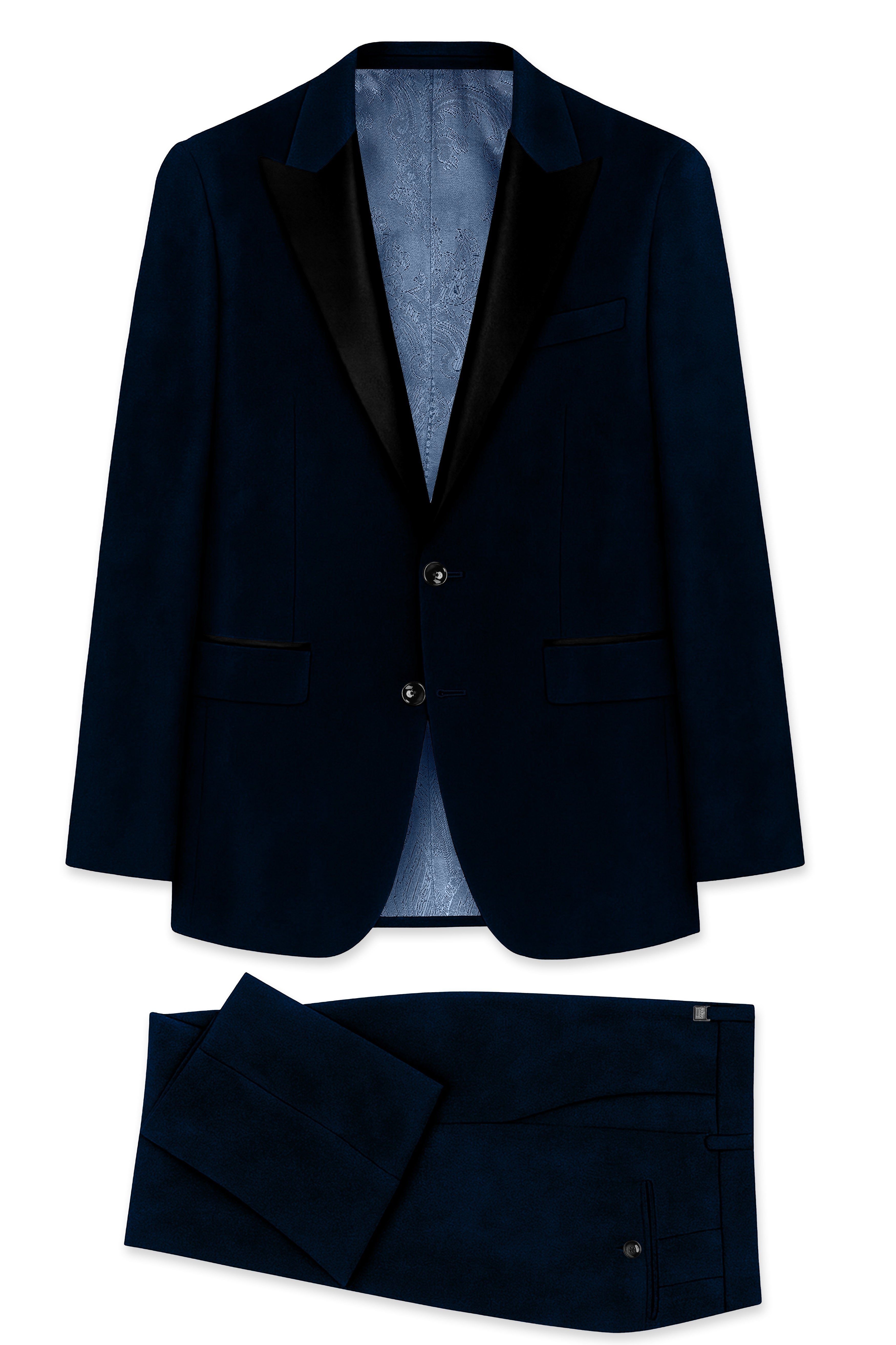 Noctivell-Cinder Blue Velvet Peak Lapel Tuxedo Suit