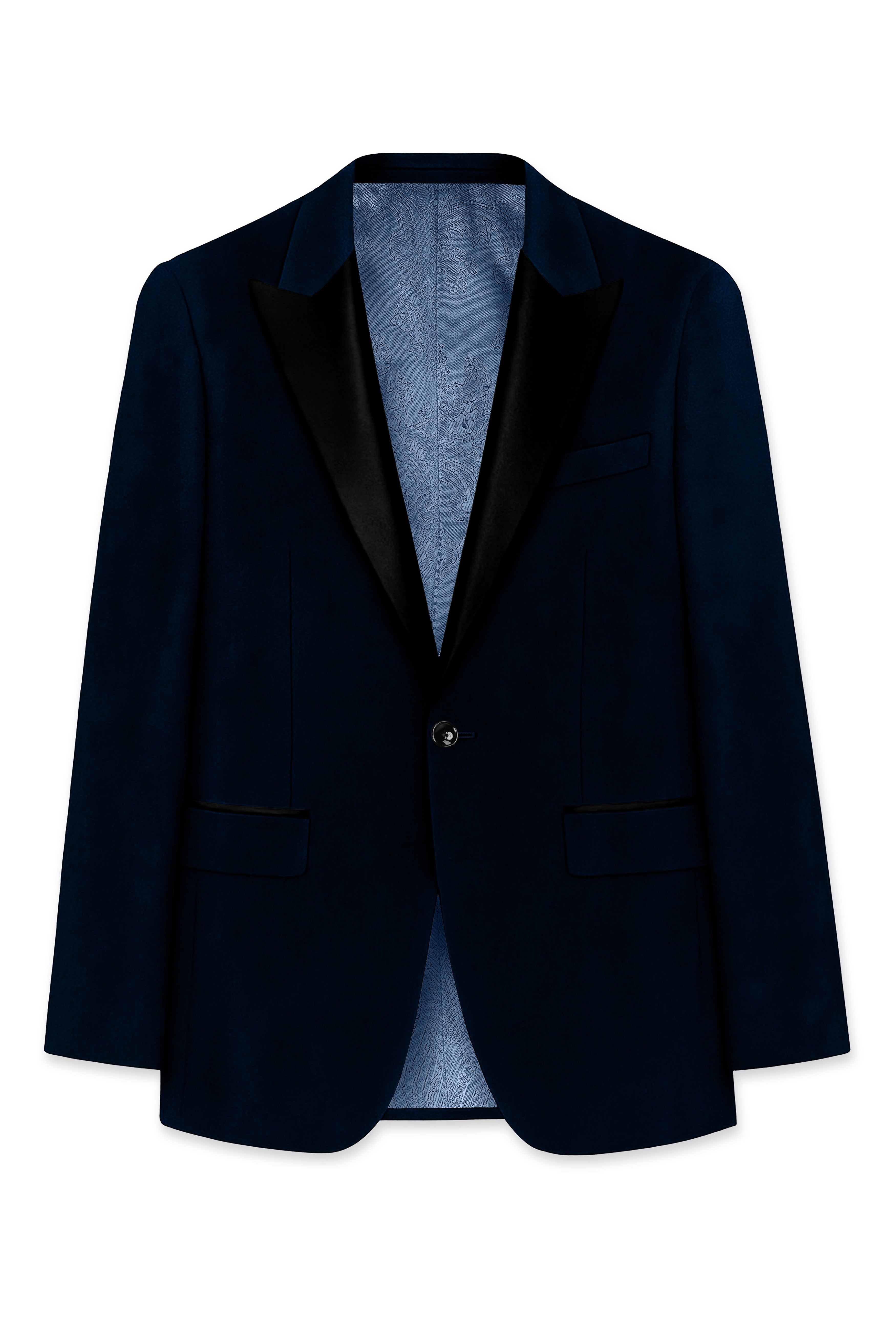 Noctivell-Cinder Blue Velvet Peak Lapel Tuxedo Suit