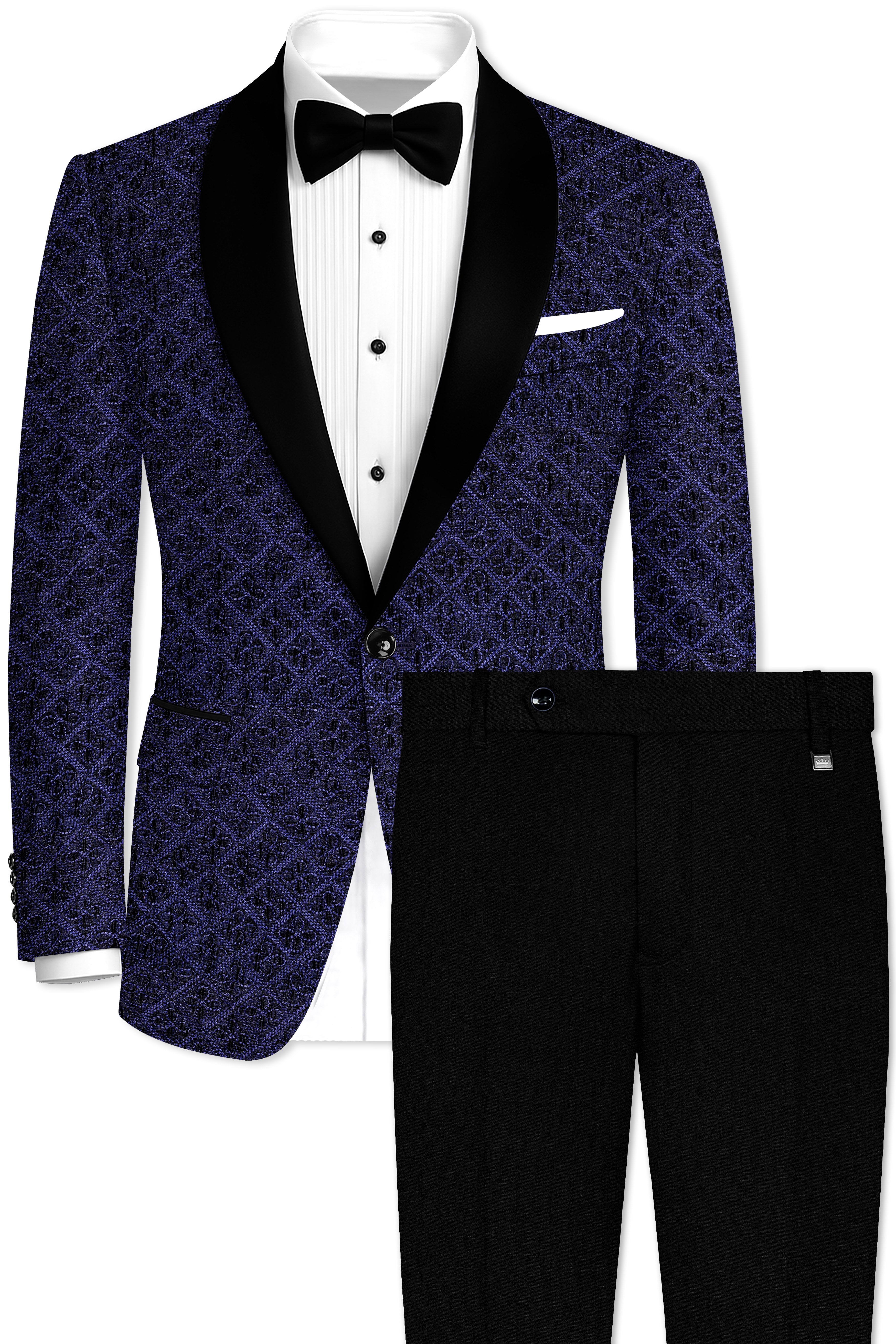 Florivue-Mirage Blue Flower Thread Embroidered Designer Tuxedo Suit