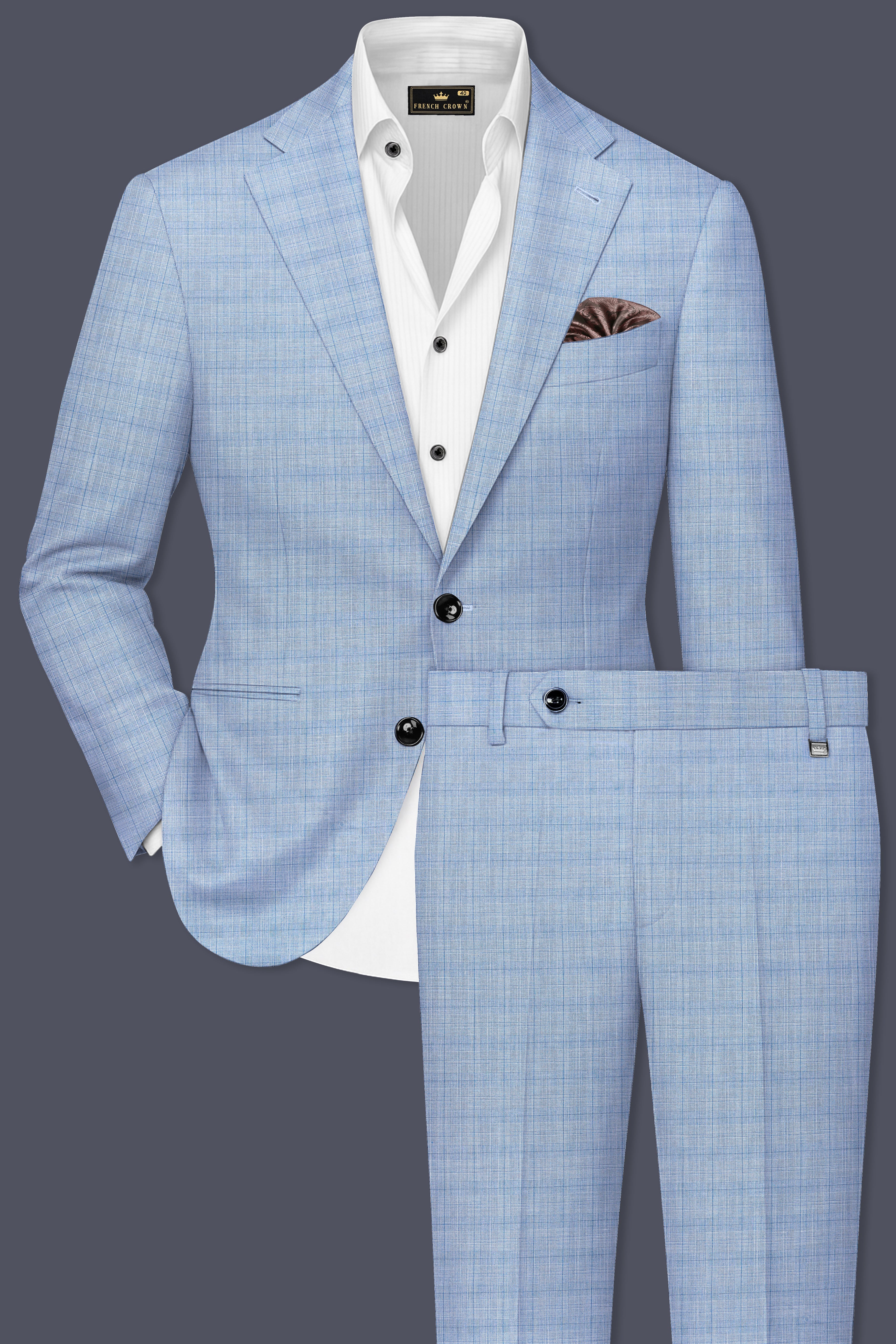 Aurelien-Cornflower Blue Windowpane Wool Rich Single Breasted Suit