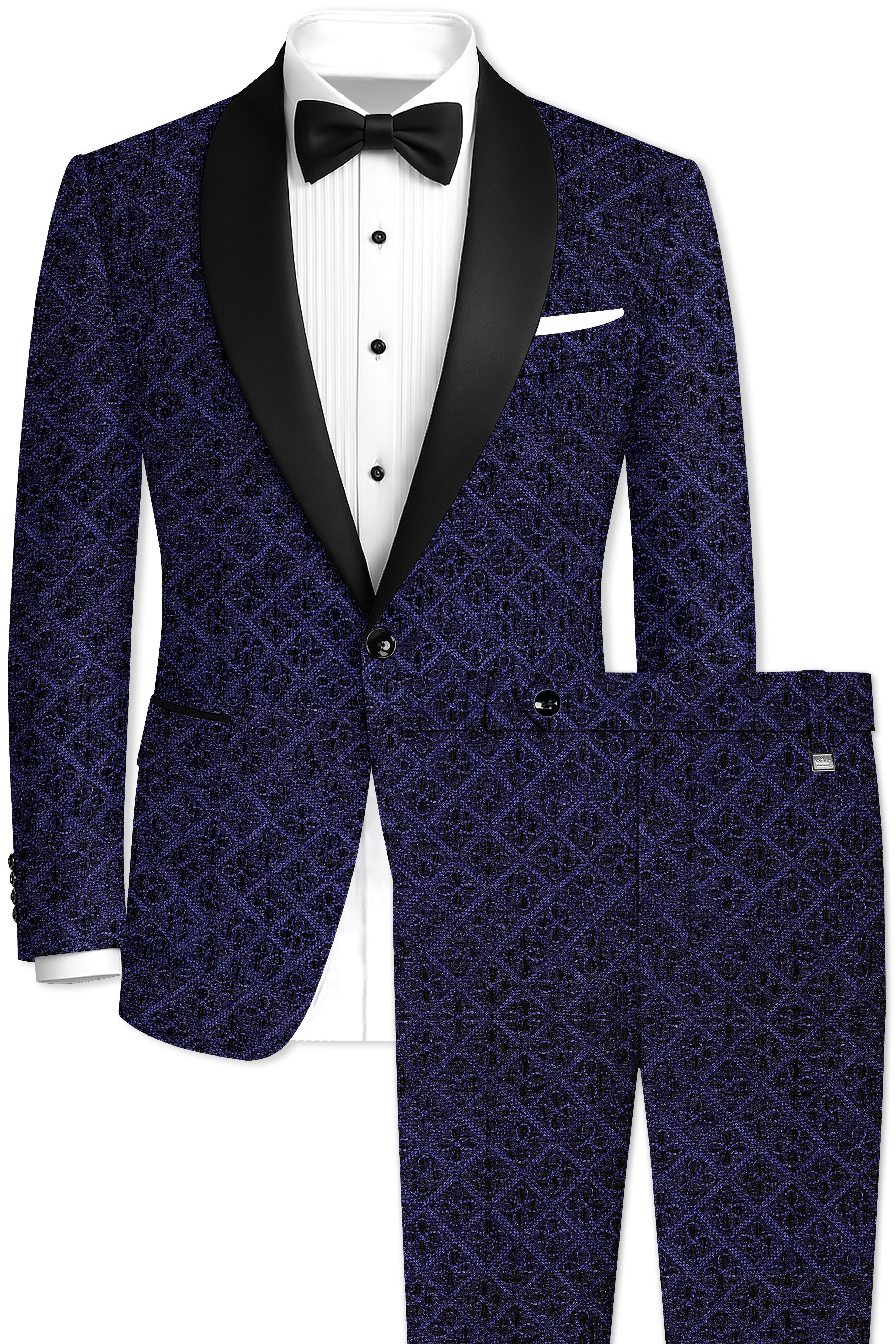 Rosivell-Mirage Blue Flower Thread Embroidered Tuxedo Suit