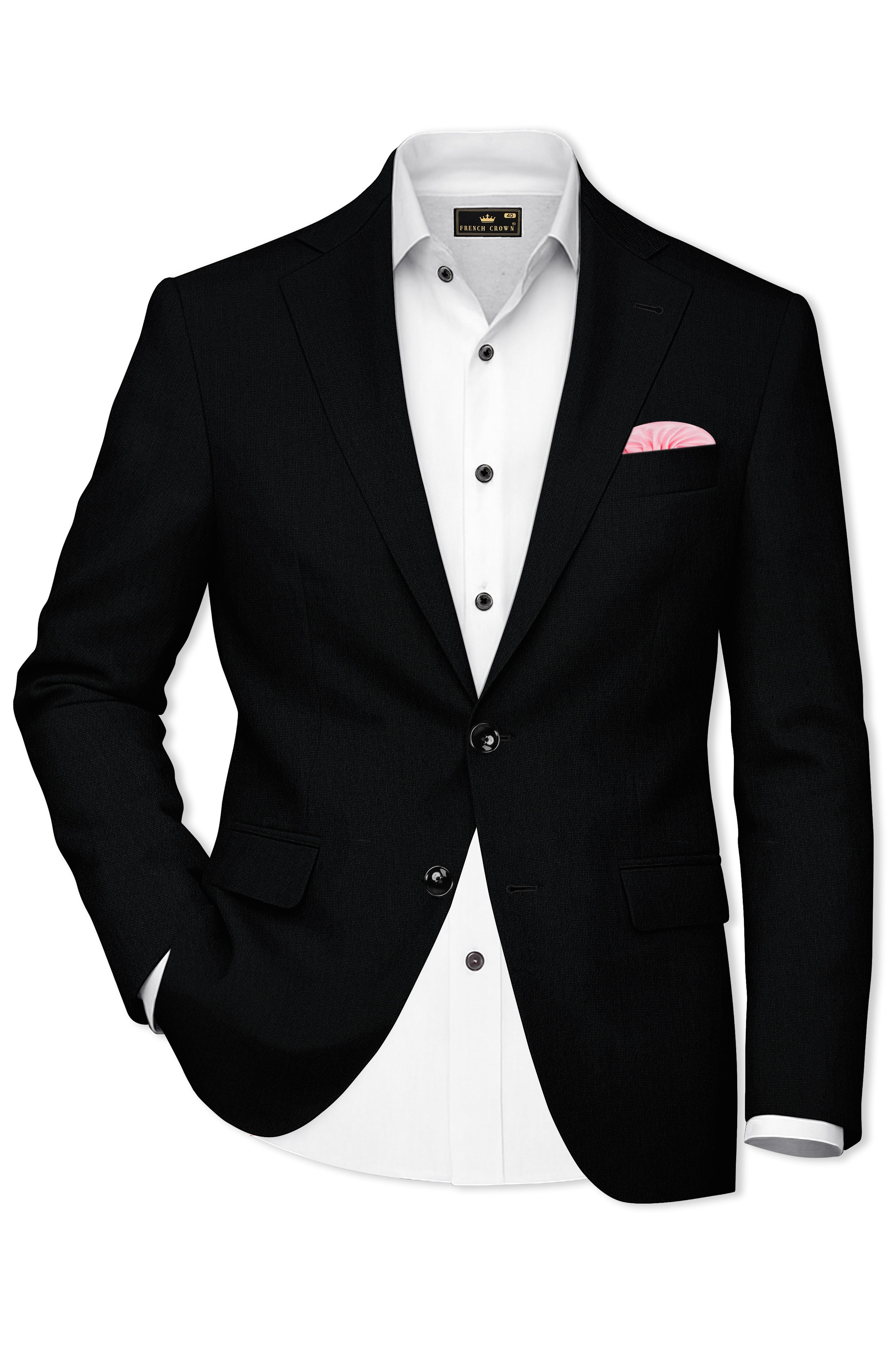 Noctivell-Jade Black Textured Wool Rich Single Breasted Suit