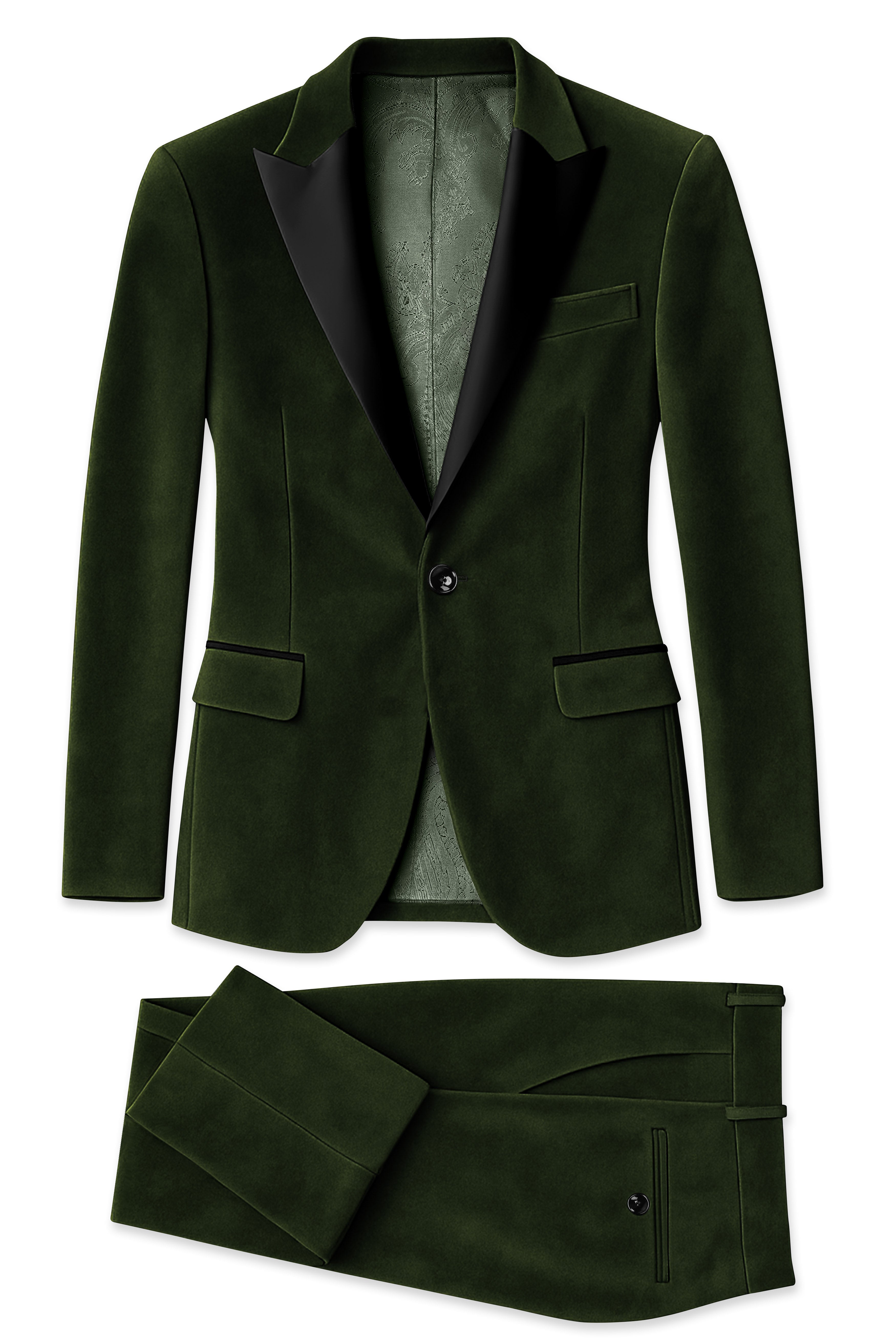 Velcadia-Acadia Green Velvet Peak Lapel Tuxedo Suit