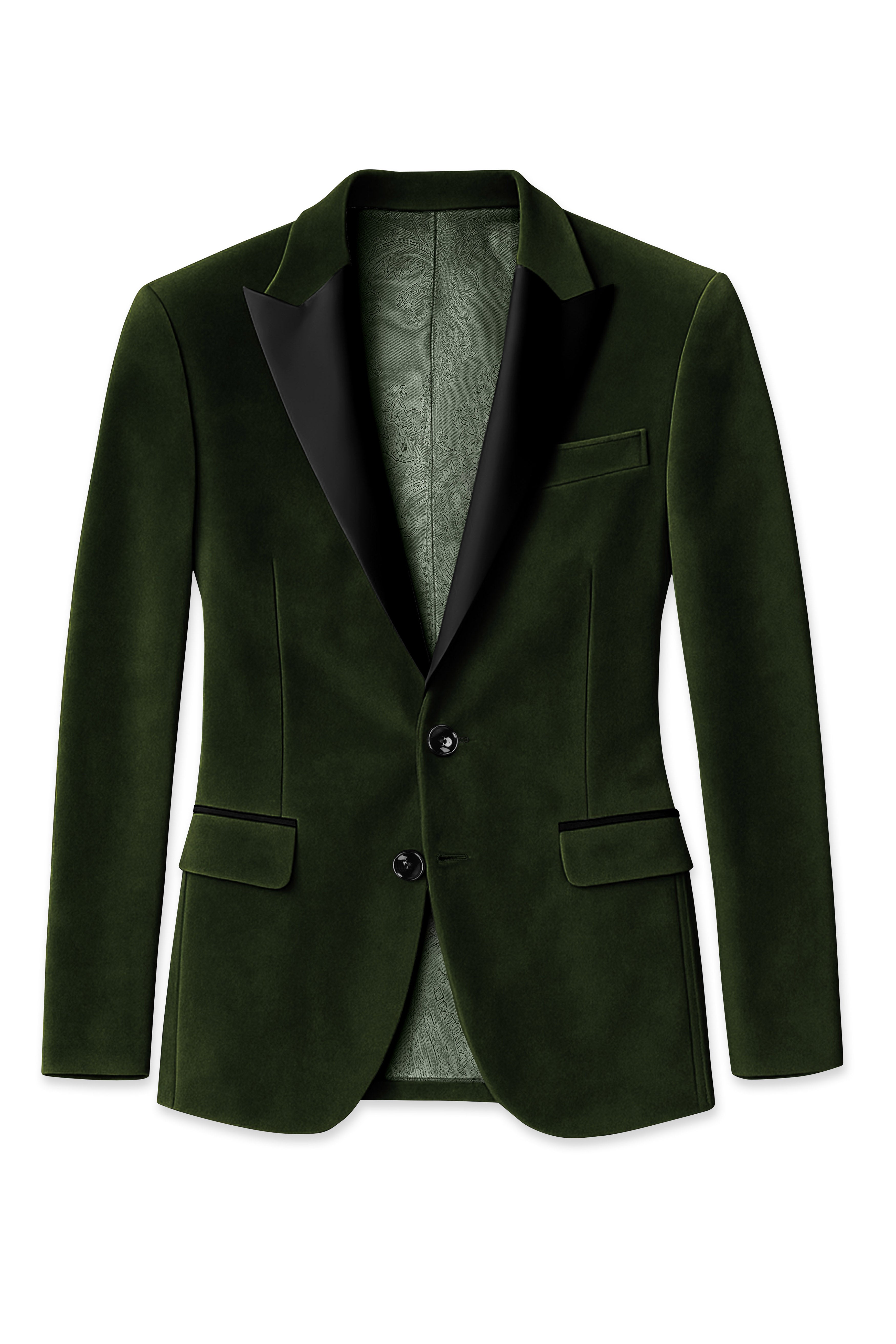 Velcadia-Acadia Green Velvet Peak Lapel Tuxedo Suit