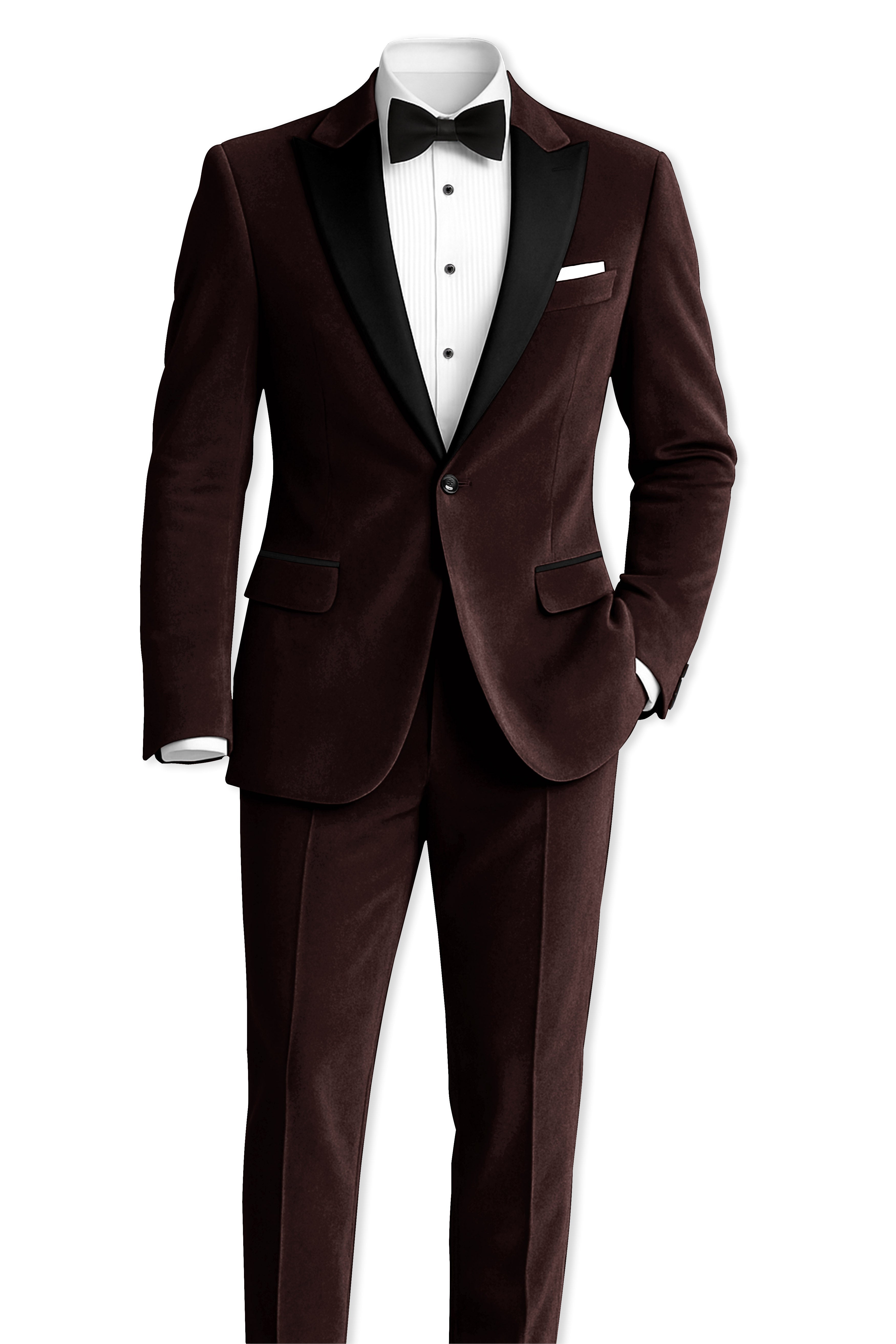 Brunvell-Asphalt Brown Velvet Peak Lapel Tuxedo Suit