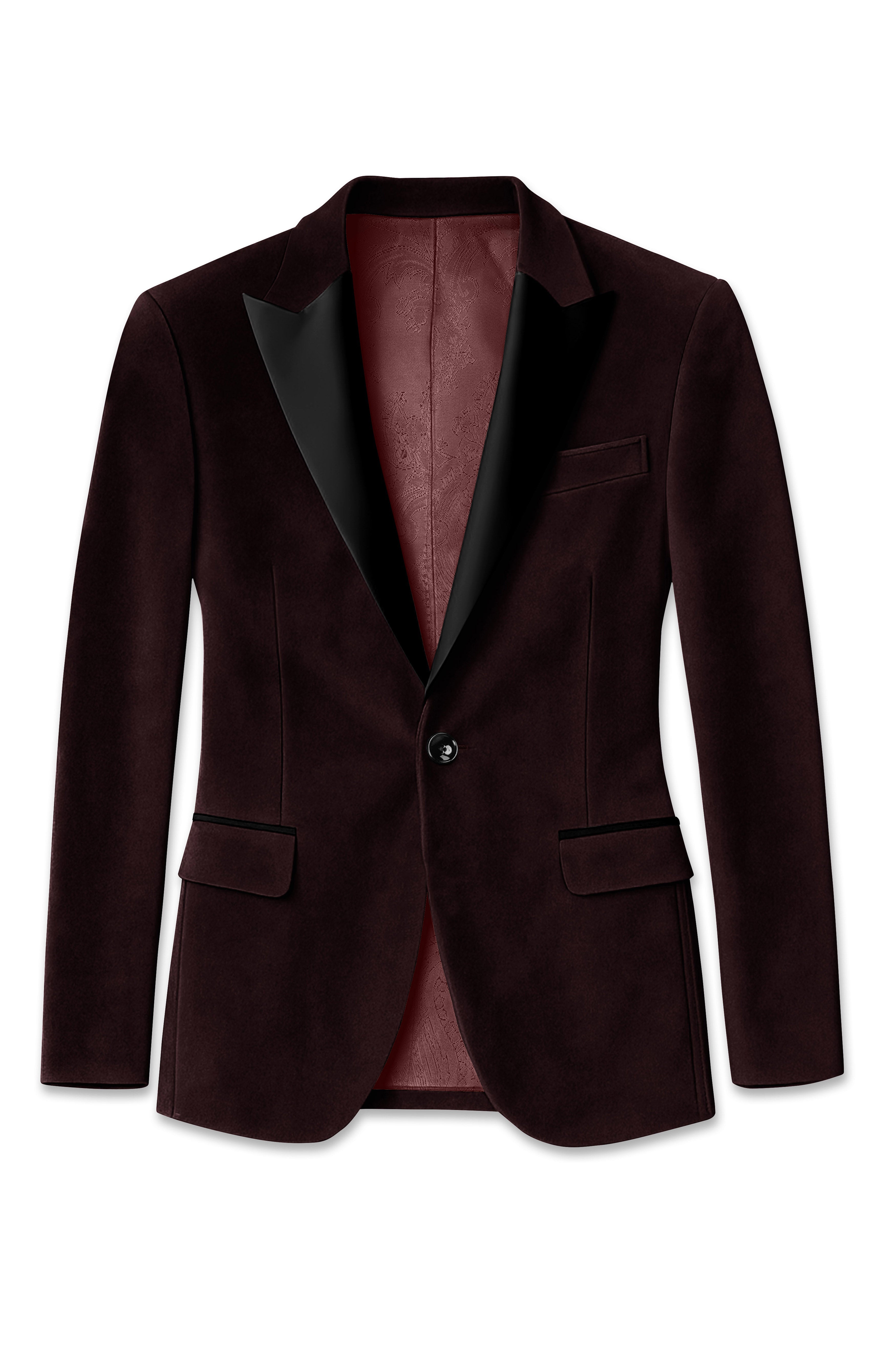 Brunvell-Asphalt Brown Velvet Peak Lapel Tuxedo Suit