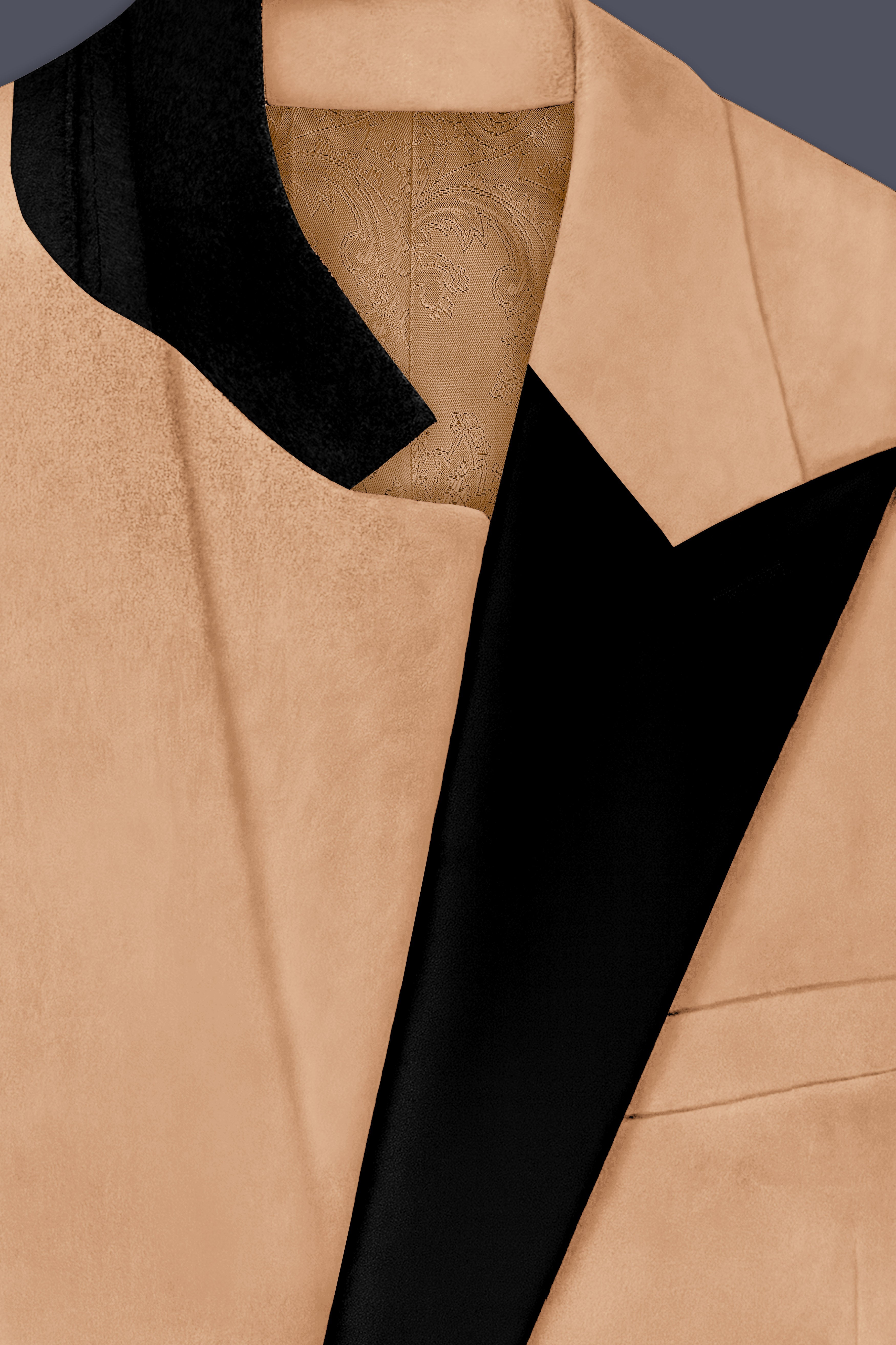 Ivorel-Fawn Cream Velvet Peak Lapel Tuxedo Suit