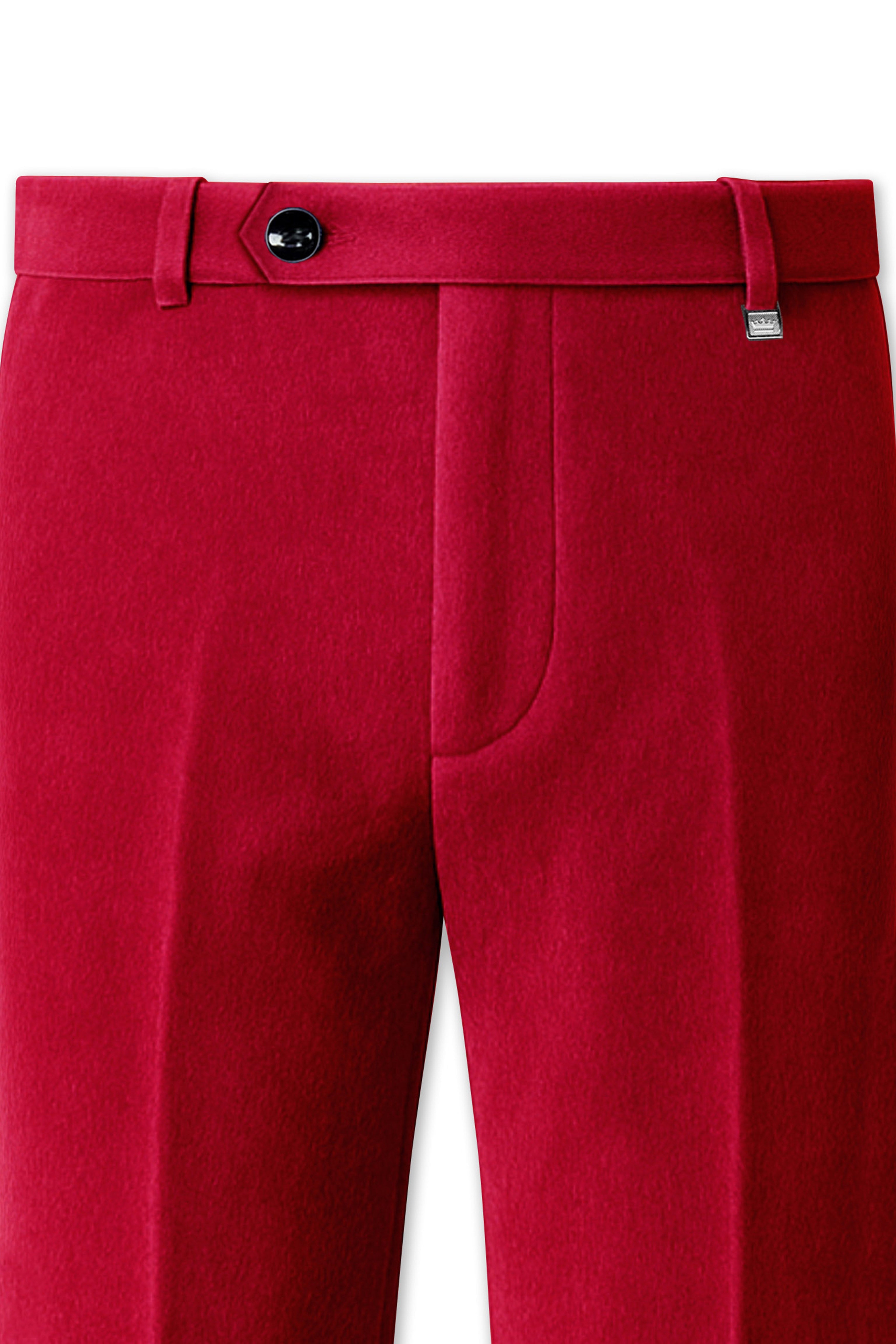 Rubivell-Carmine Red Velvet Peak Lapel Tuxedo Suit