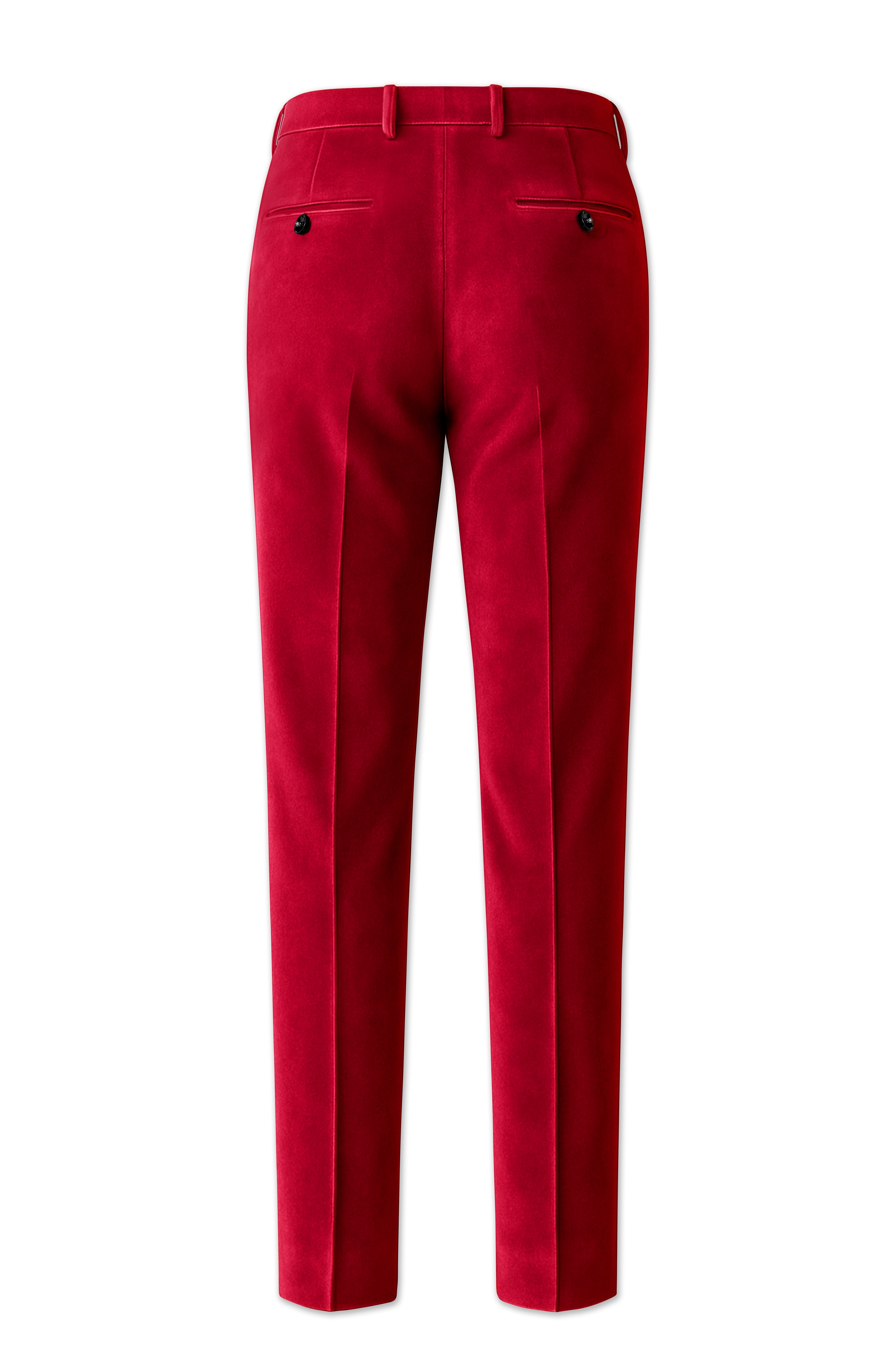 Rubivell-Carmine Red Velvet Peak Lapel Tuxedo Suit