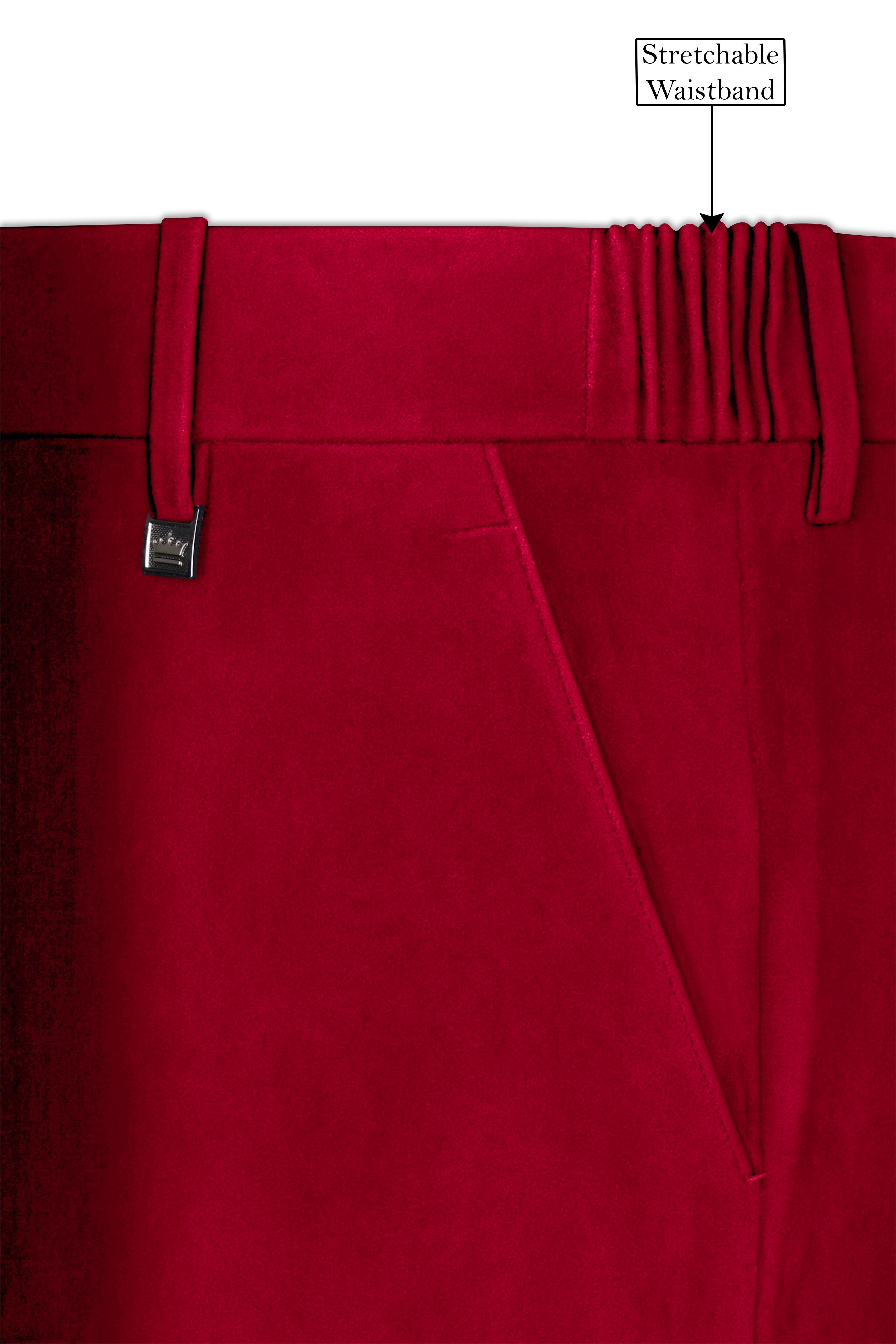 Rubivell-Carmine Red Velvet Peak Lapel Tuxedo Suit