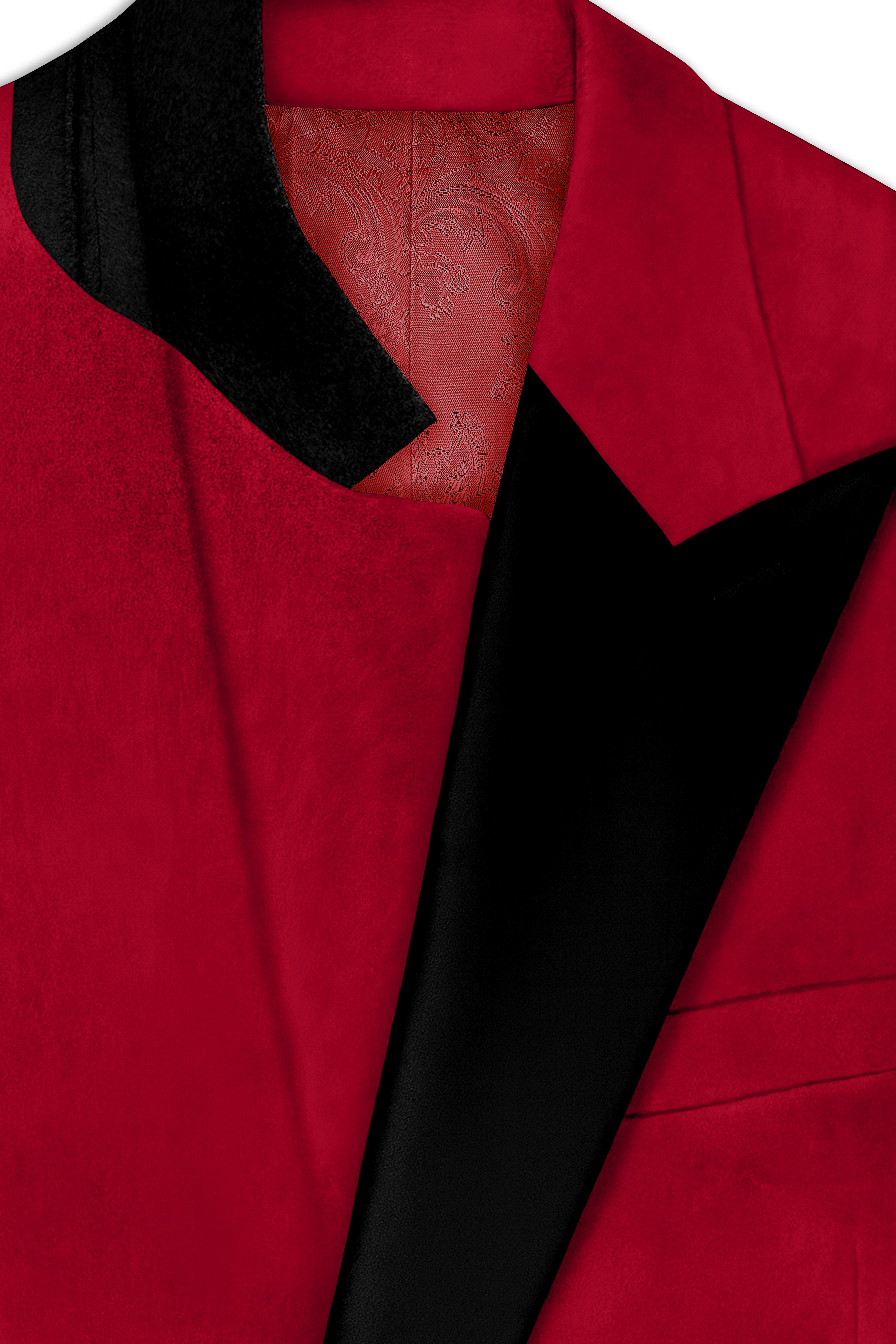 Rubivell-Carmine Red Velvet Peak Lapel Tuxedo Suit