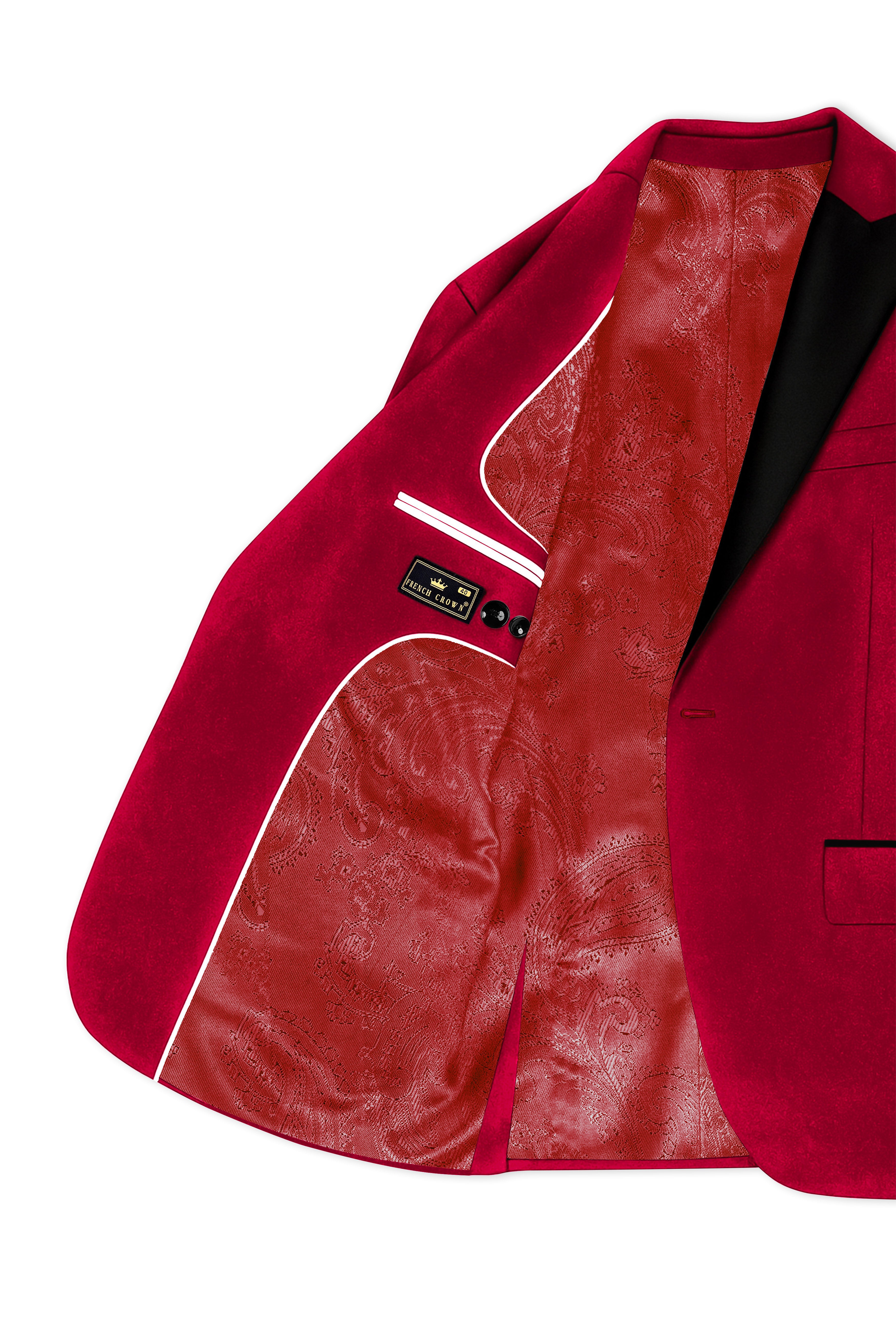 Rubivell-Carmine Red Velvet Peak Lapel Tuxedo Suit