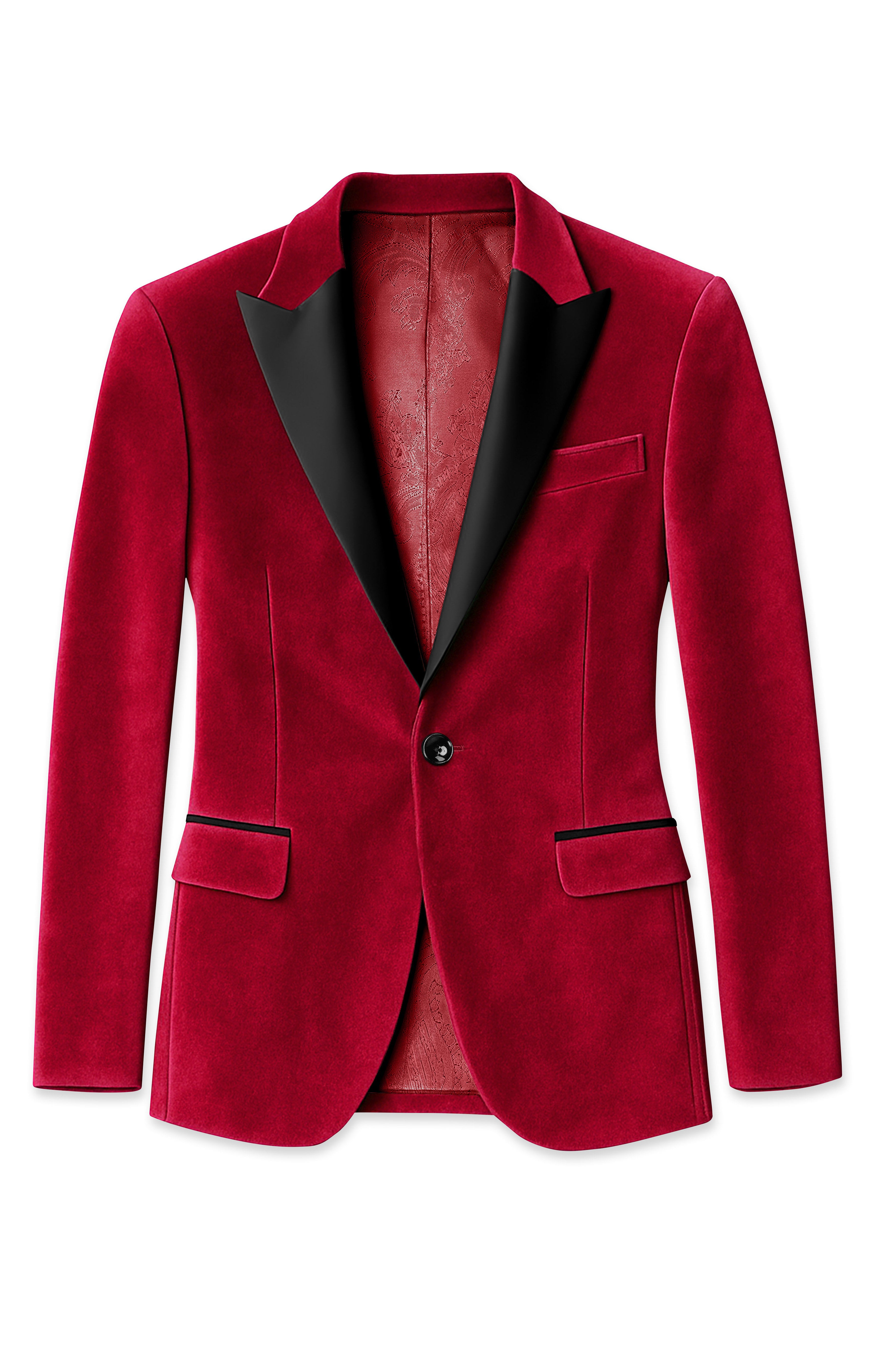 Rubivell-Carmine Red Velvet Peak Lapel Tuxedo Suit