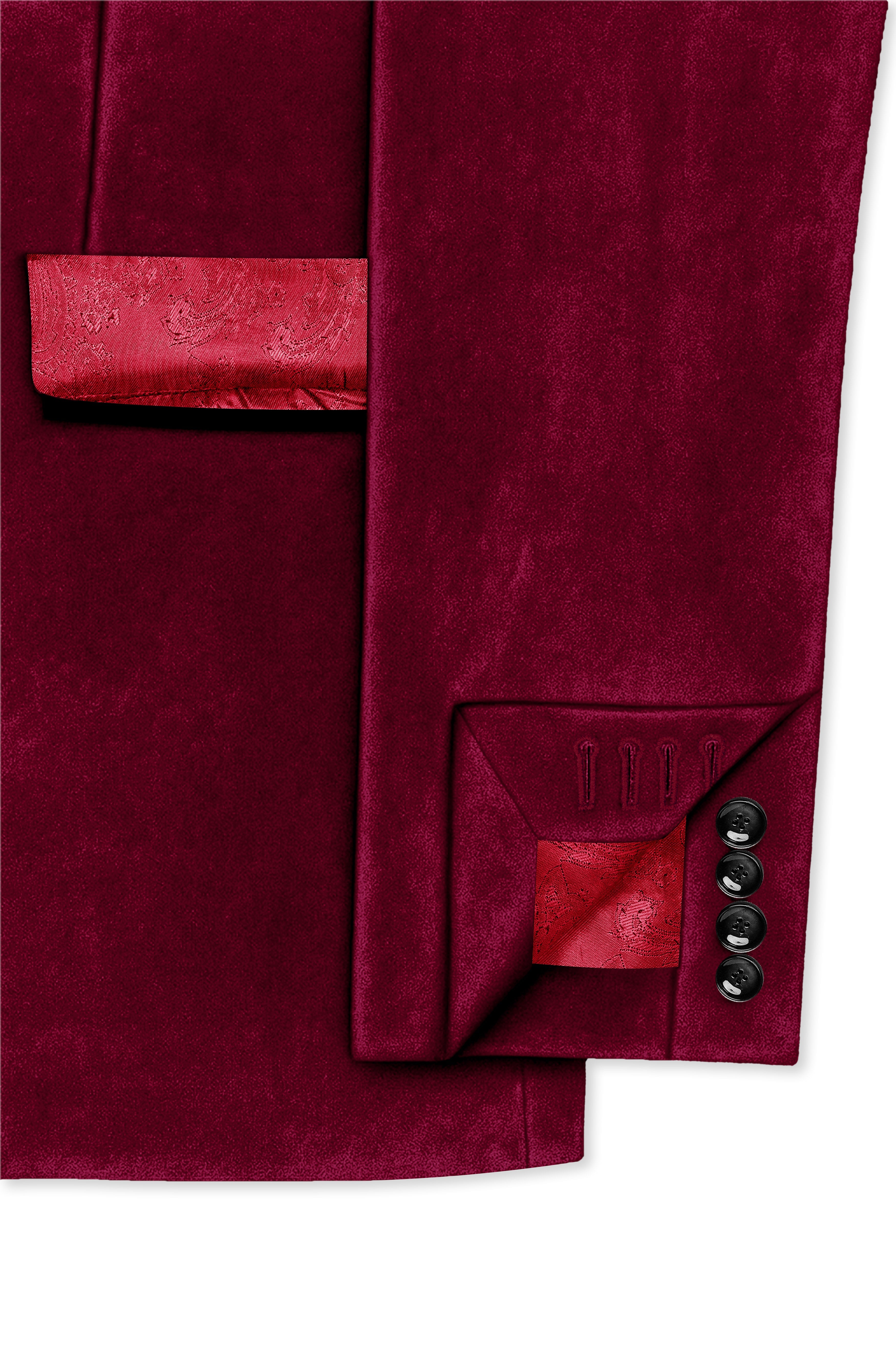 Marcrest-Castro maroon Velvet Peak Lapel Tuxedo Suit