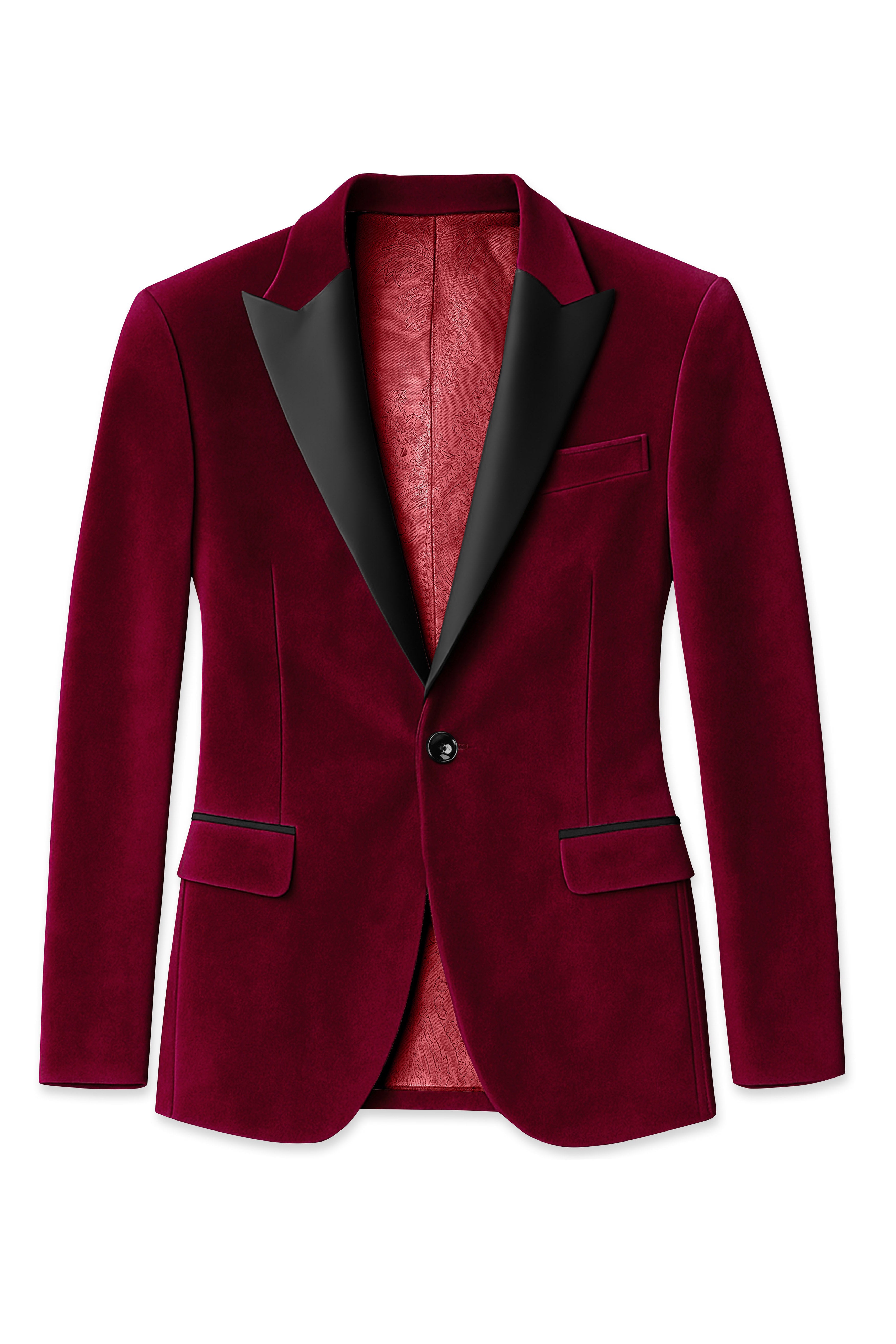 Marcrest-Castro maroon Velvet Peak Lapel Tuxedo Suit