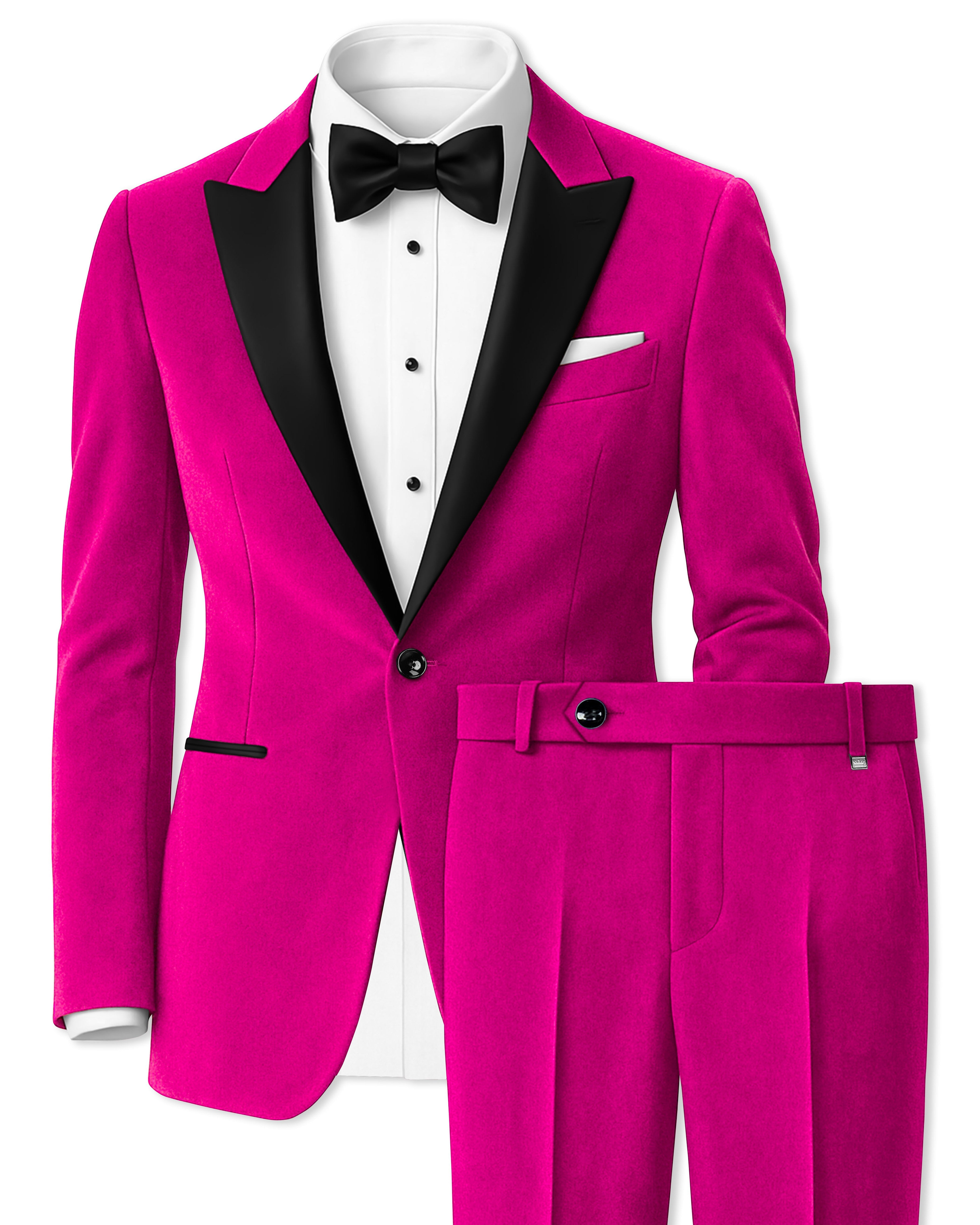 Rosivell-Fuchsia Pink Plain-Solid Premium Wool Rich Tuxedo-Suit