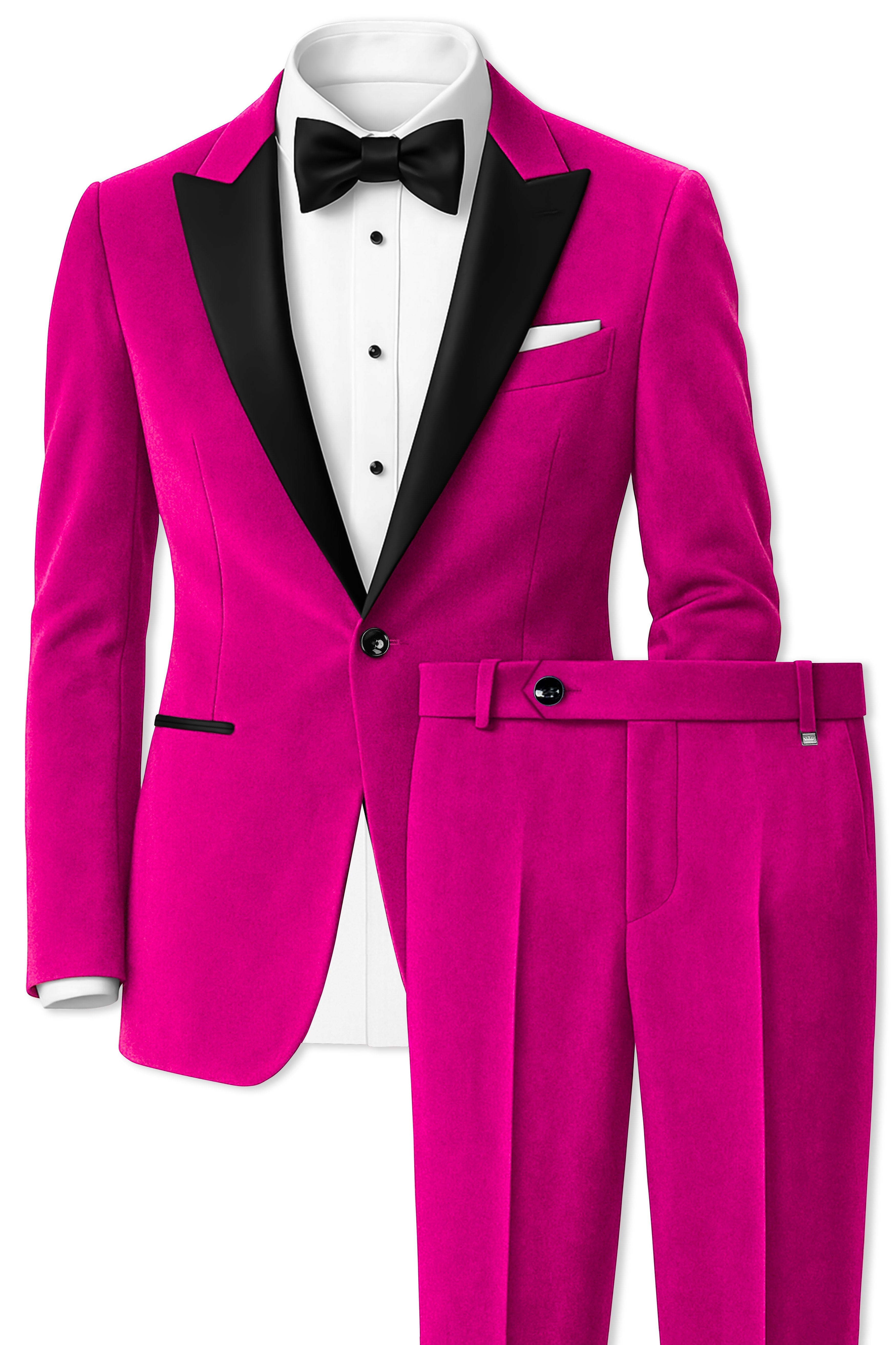 Rosivell-Fuchsia Pink Plain-Solid Premium Wool Rich Tuxedo-Suit