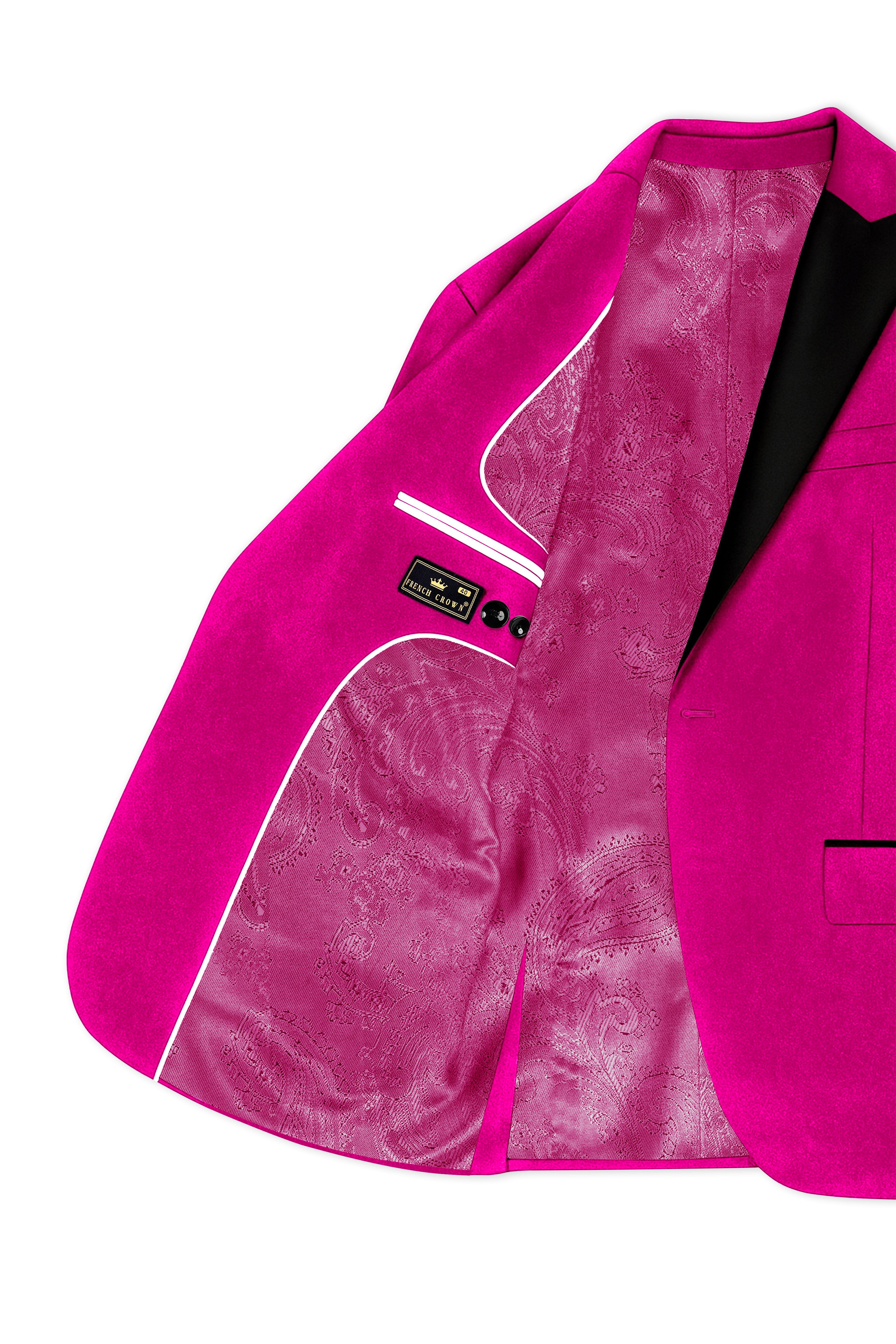 Rosivell-Fuchsia Pink Velvet Peak Lapel Tuxedo Suit