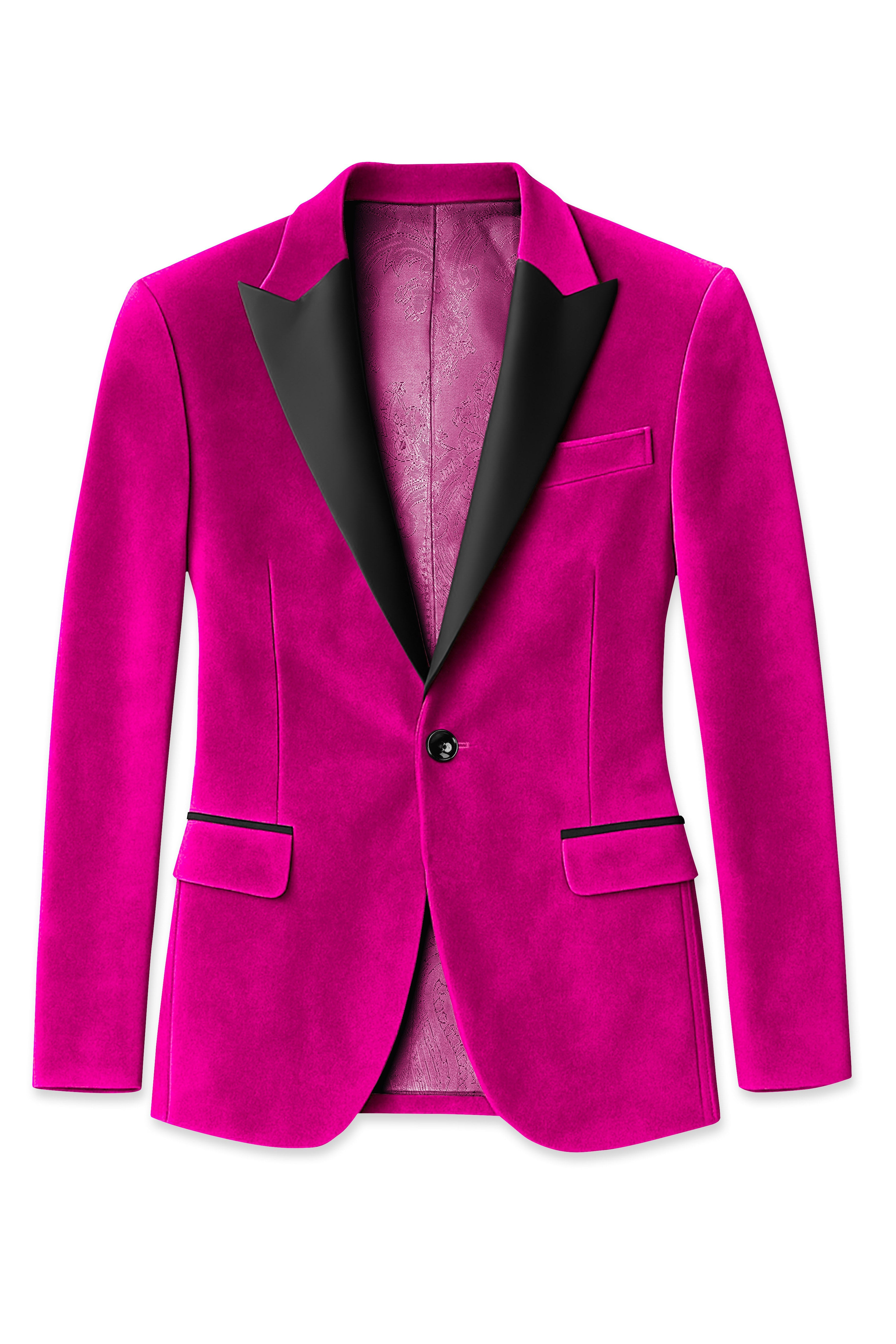 Rosivell-Fuchsia Pink Velvet Peak Lapel Tuxedo Suit