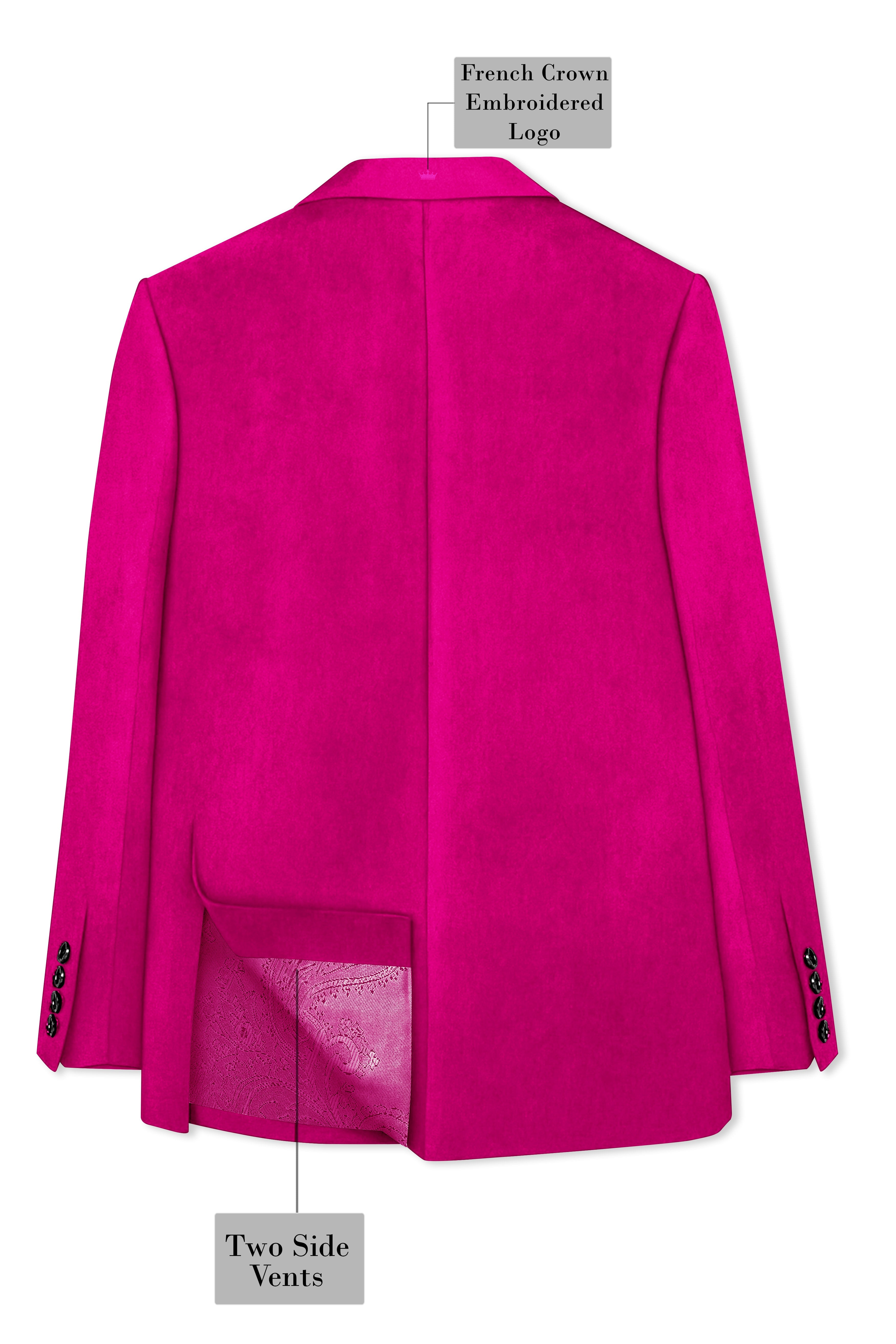 Rosivell-Fuchsia Pink Velvet Peak Lapel Tuxedo Suit