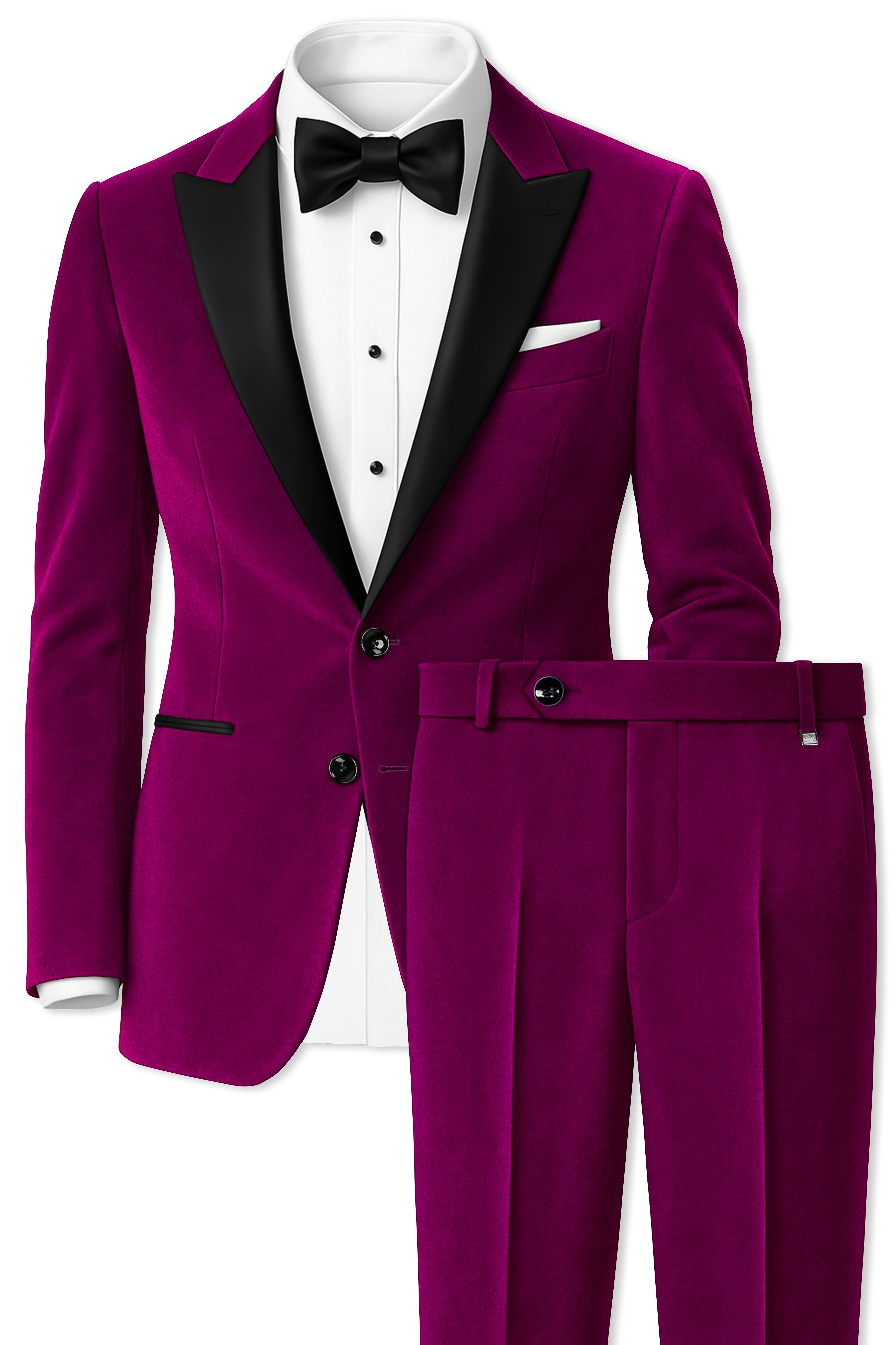 Velcrimora-Mulberry Purple Velvet Peak Lapel Tuxedo Suit