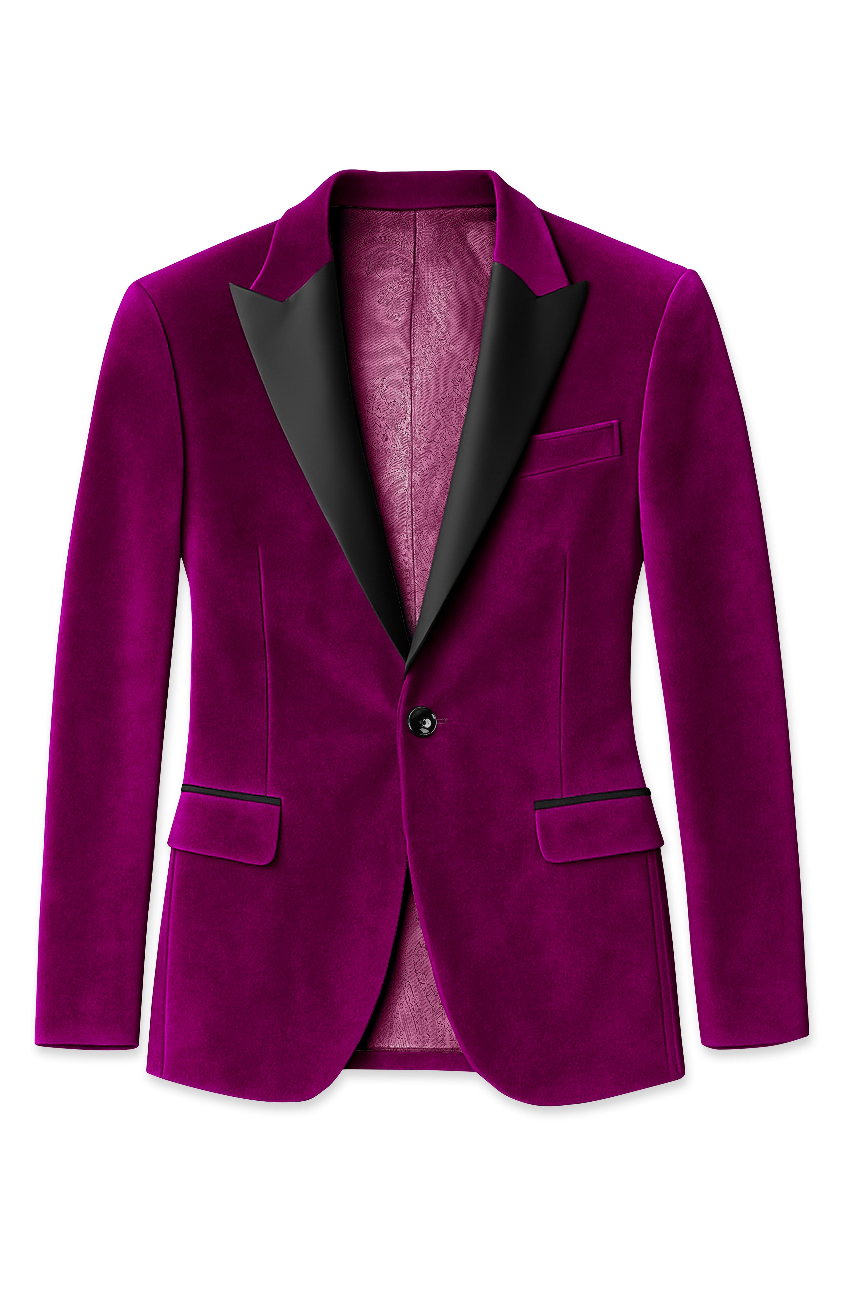 Velcrimora-Mulberry Purple Velvet Peak Lapel Tuxedo Suit