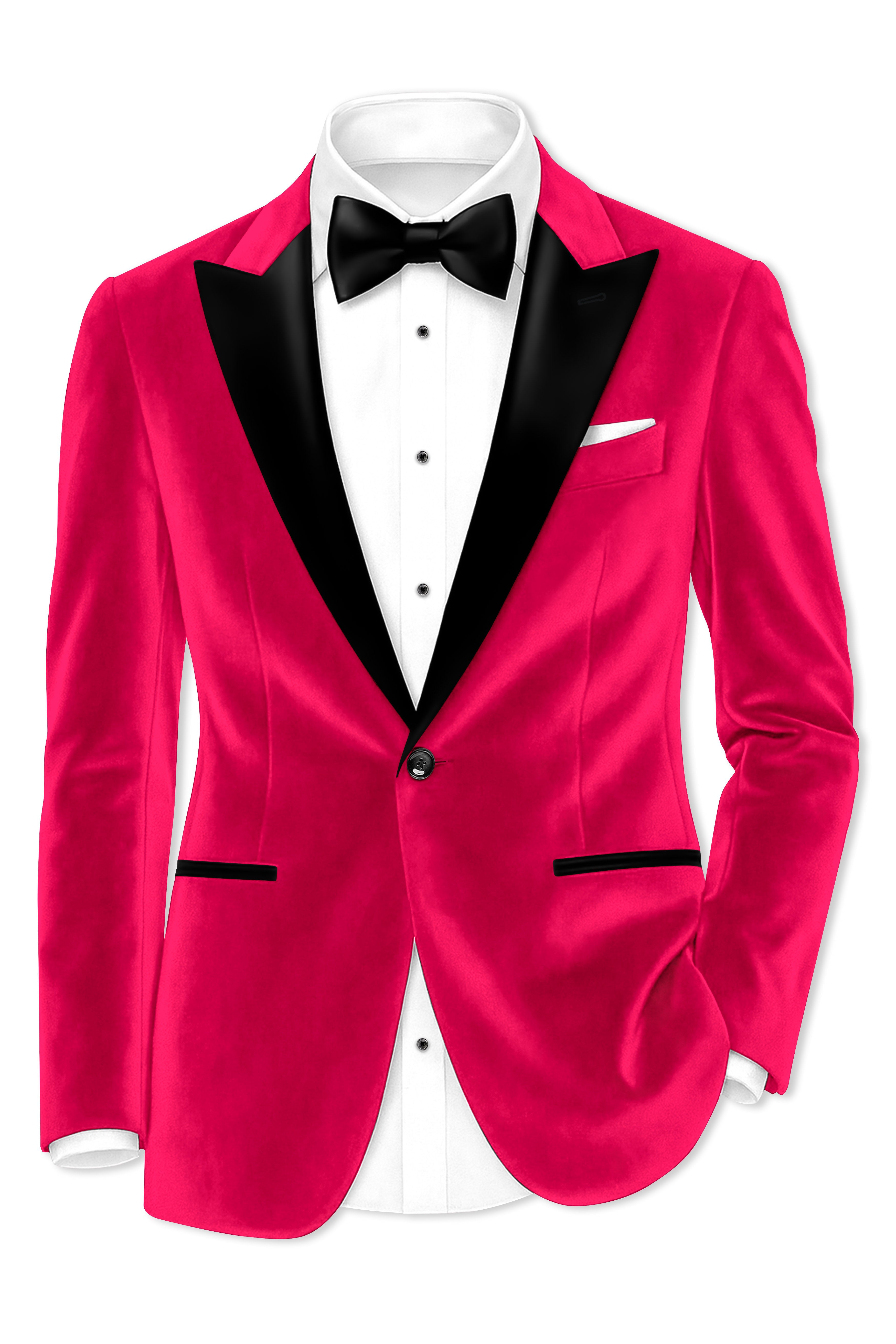 Shivelle-Shiraz Pink Velvet Peak Lapel Tuxedo Suit