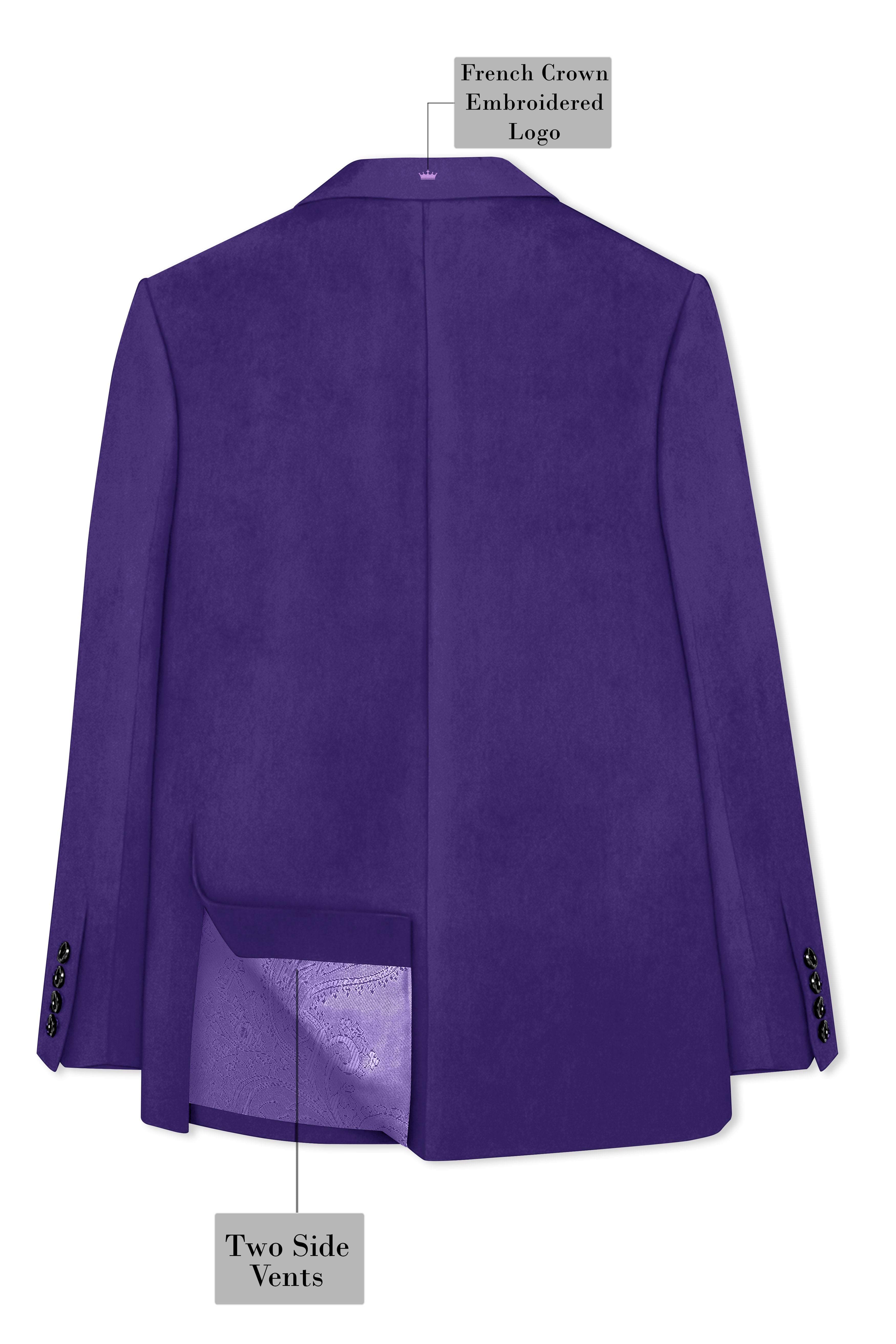 Velaris-Jacarta Purple Velvet Peak Lapel Tuxedo Suit