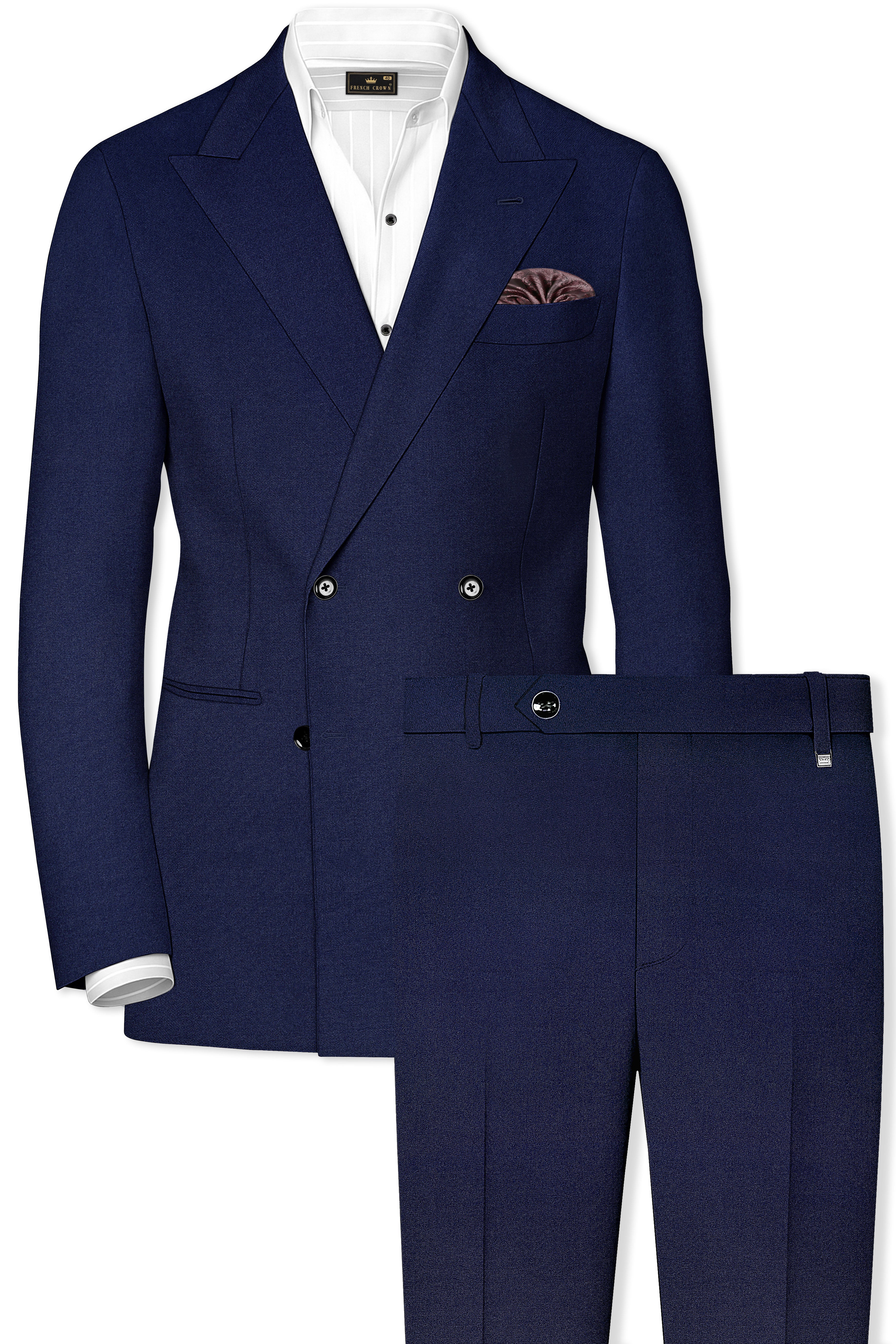 Flyvire-Firefly Blue Wool Rich Double Breasted Stretchable traveler Suit