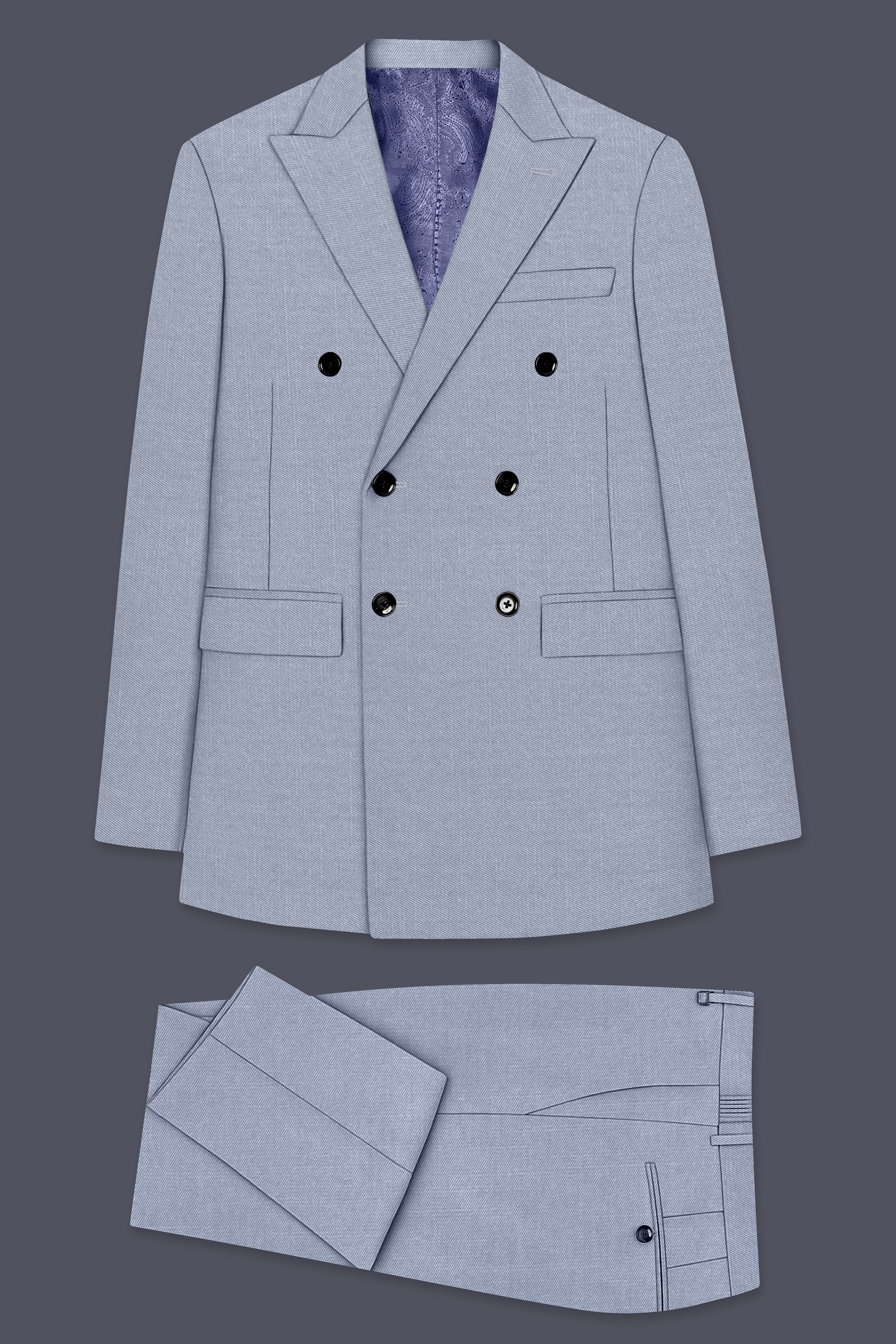 Mistivell-Mountain Mist Gray Wool Rich Double Breasted Stretchable traveler Suit