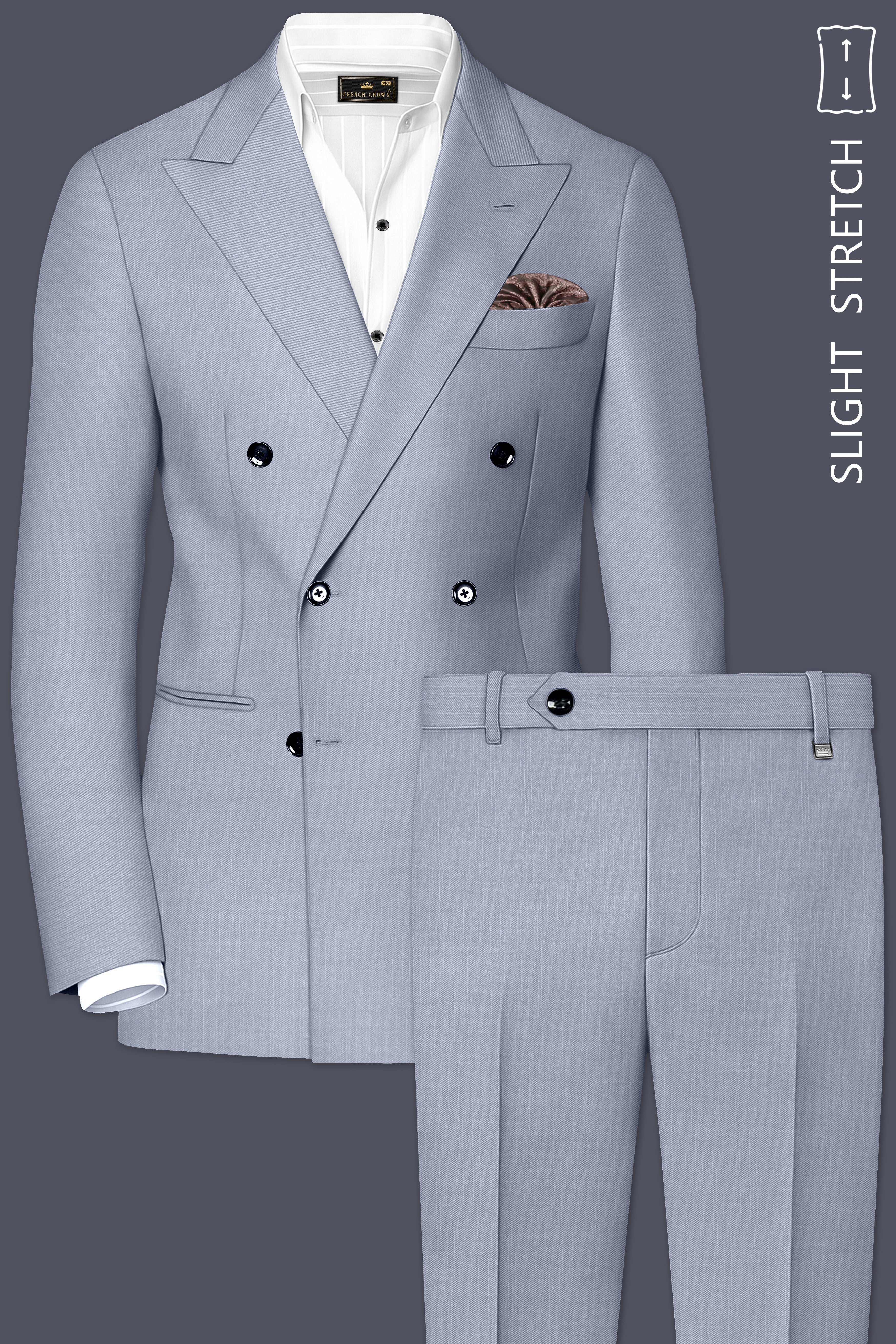 Mistivell-Mountain Mist Gray Wool Rich Double Breasted Stretchable traveler Suit