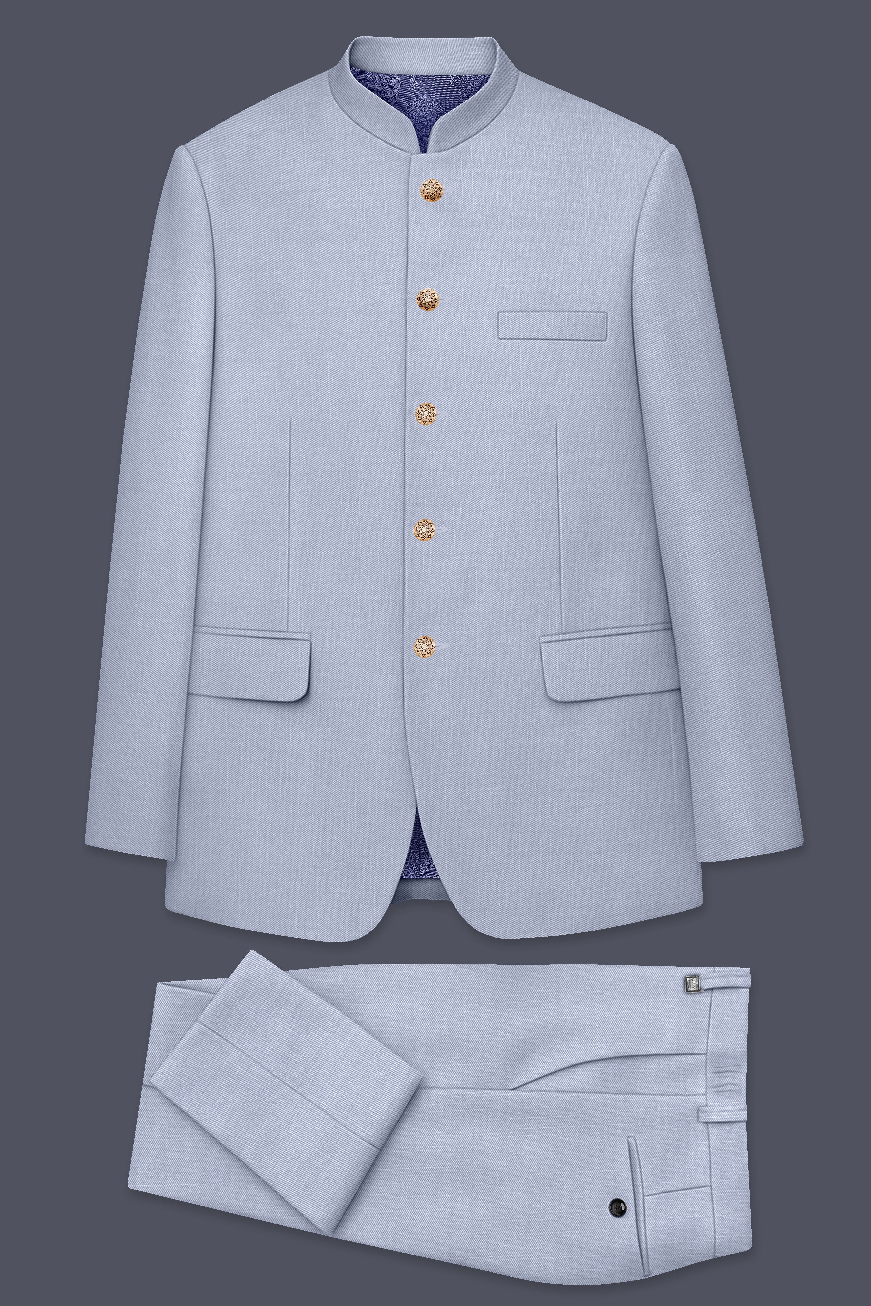 Mistivell-Mountain Mist Gray Wool Rich Bandhgala Stretchable traveler Suit