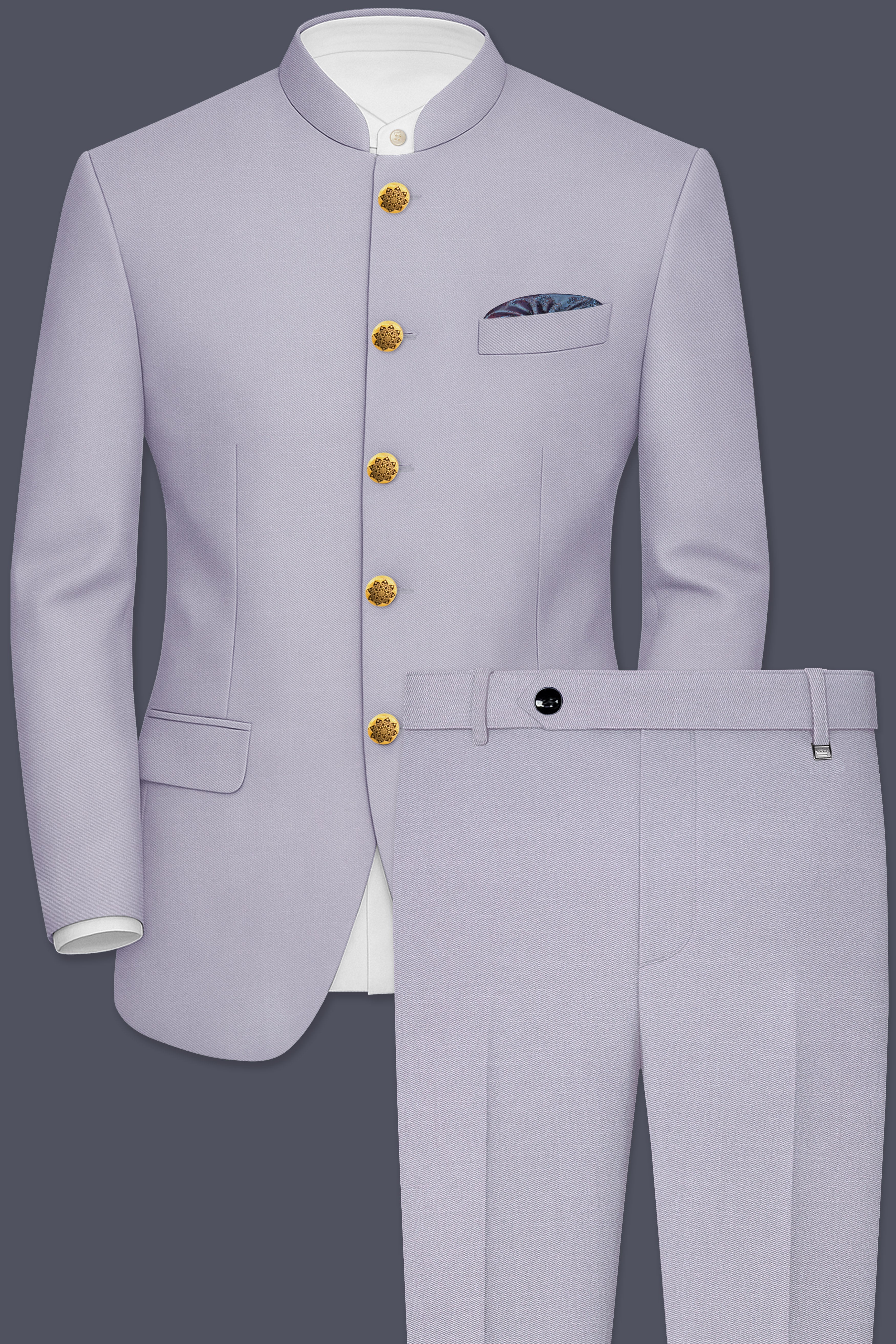 Mistivell-Mountain Mist Gray Wool Rich Bandhgala Stretchable traveler Suit