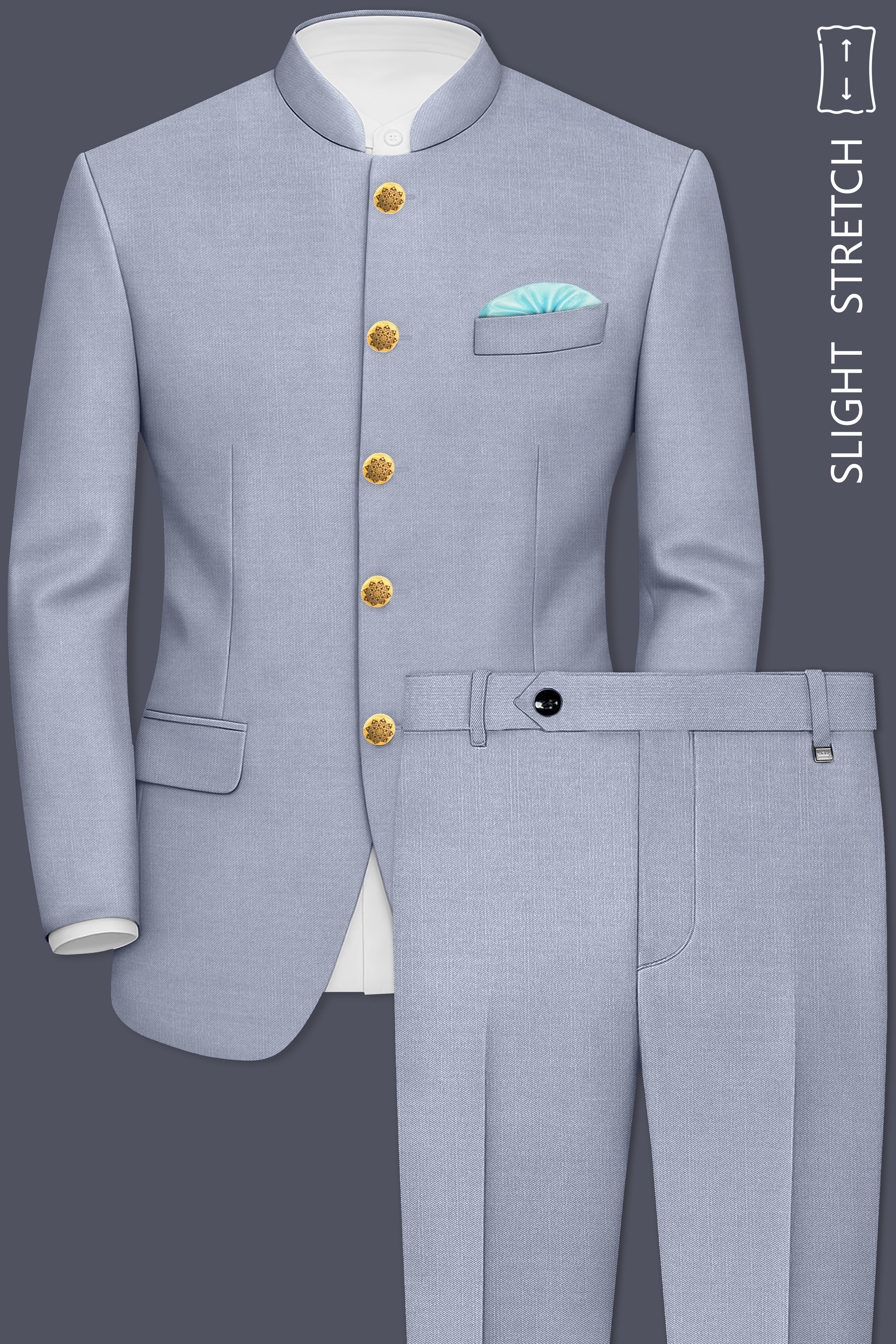 Mistivell-Mountain Mist Gray Wool Rich Bandhgala Stretchable traveler Suit