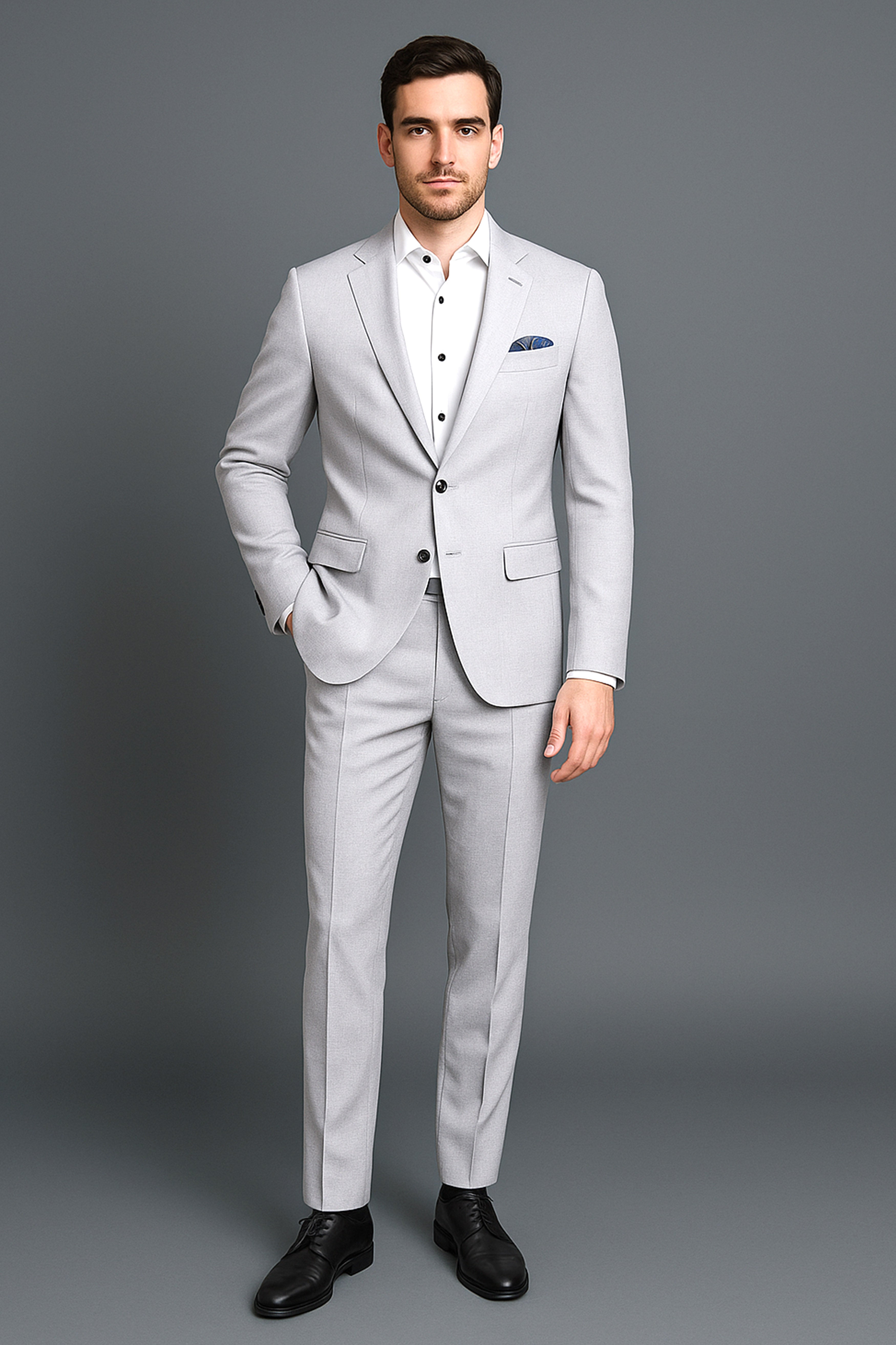 Aristo-Alto Gray Luxurious Linen Single Breasted Stretchable traveler Suit