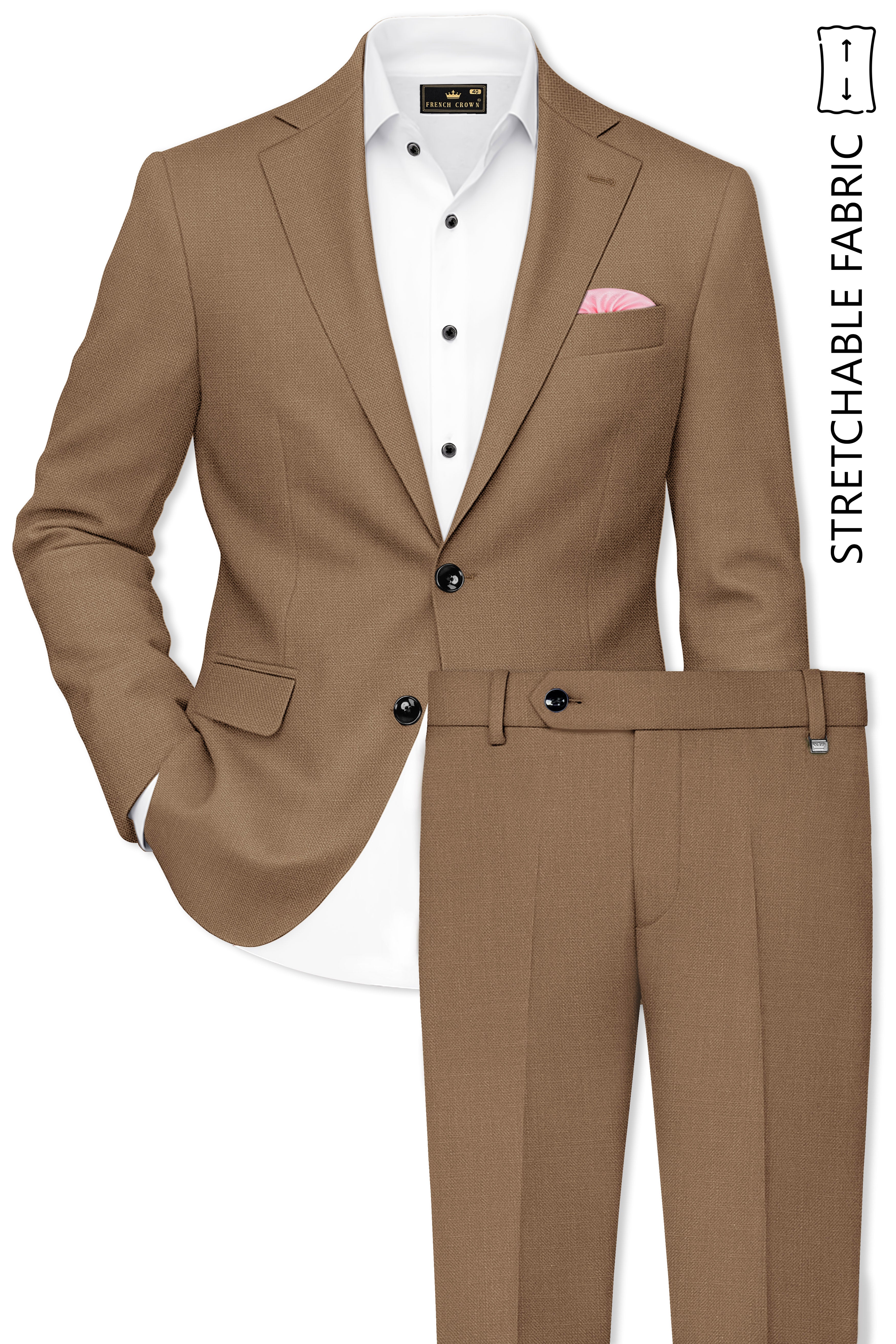 Cremont-Mocha Brown Luxurious Linen Single Breasted Stretchable traveler Suit