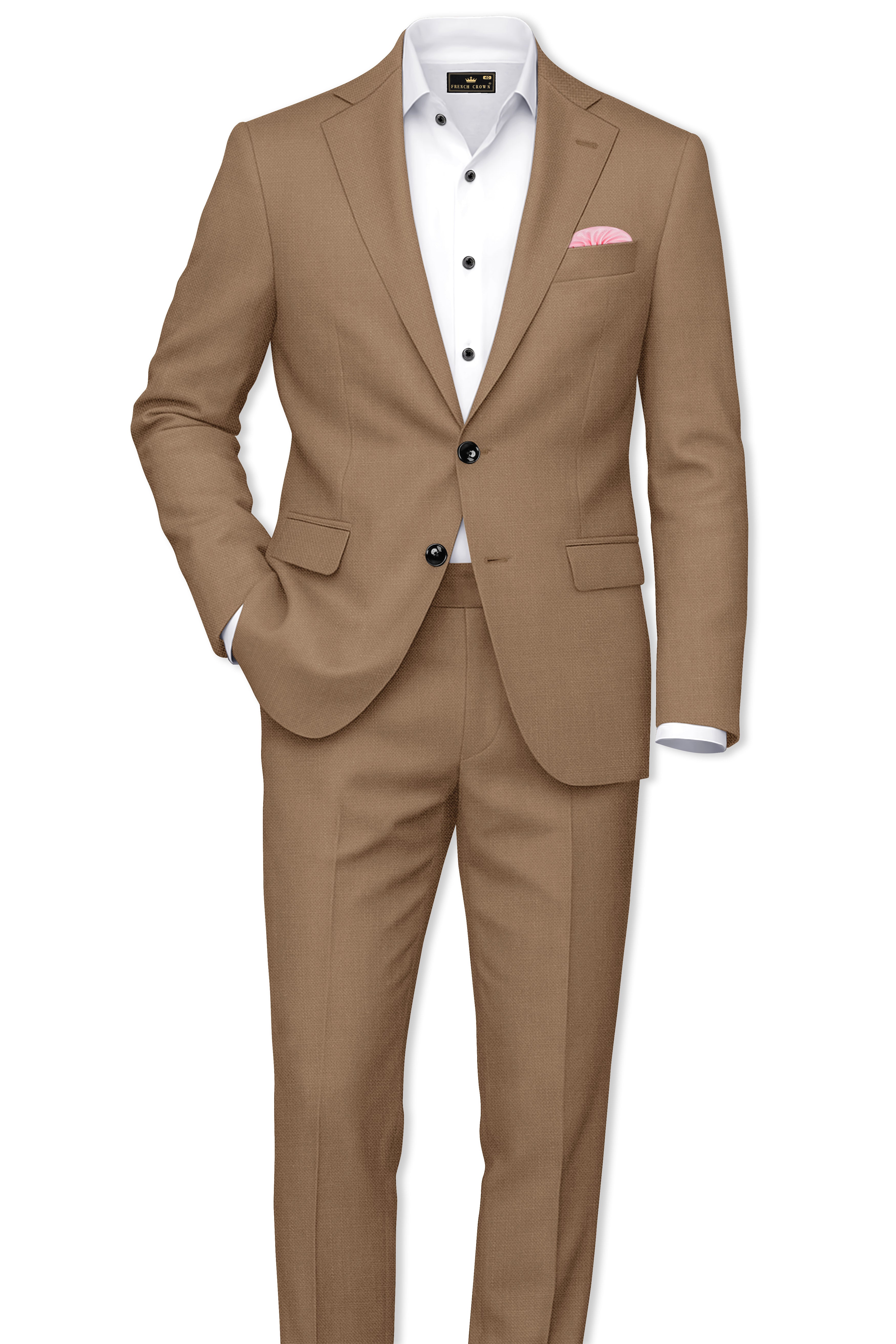 Cremont-Mocha Brown Luxurious Linen Single Breasted Stretchable traveler Suit
