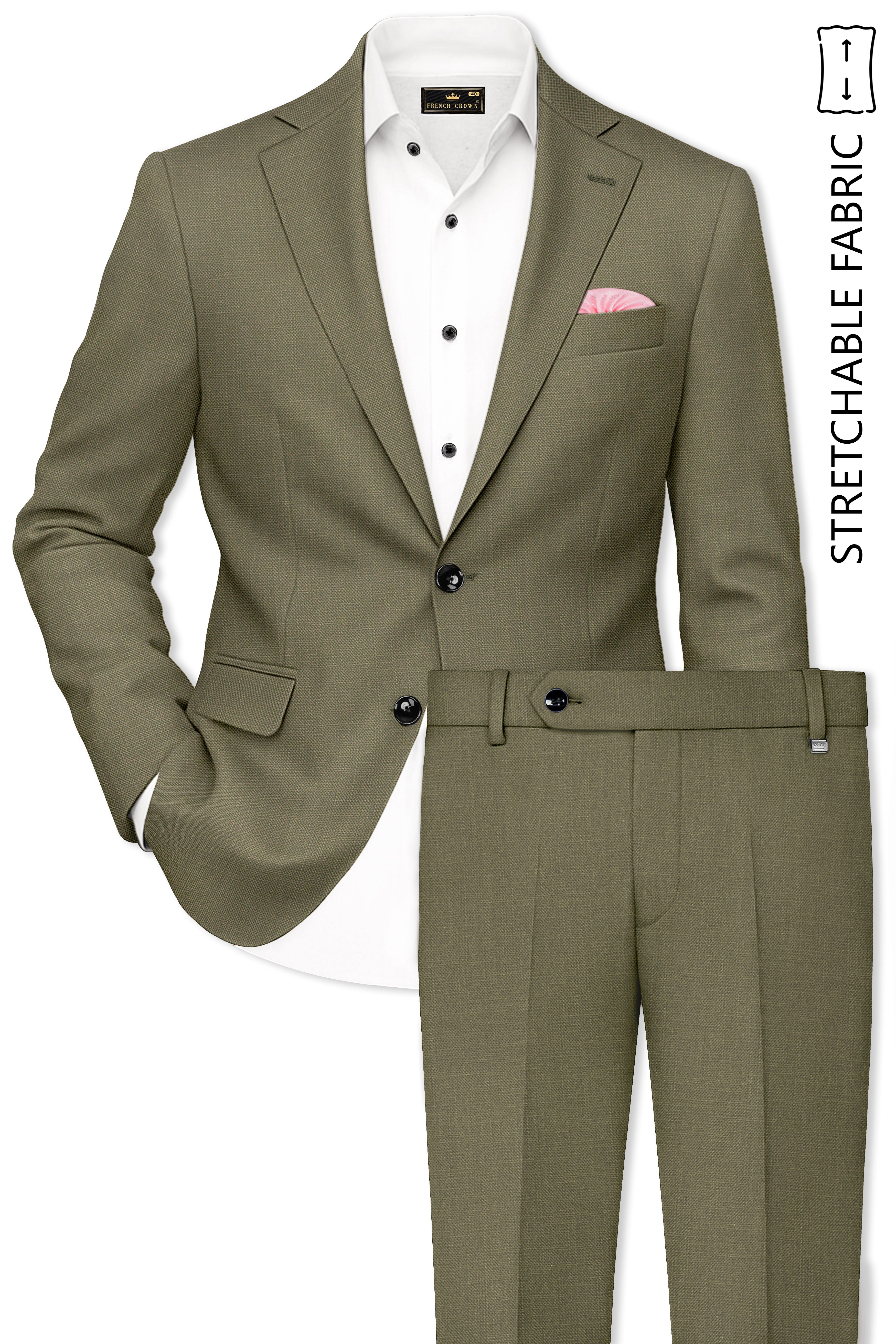 Zyren-Finch Green Luxurious Linen Single Breasted Stretchable traveler Suit