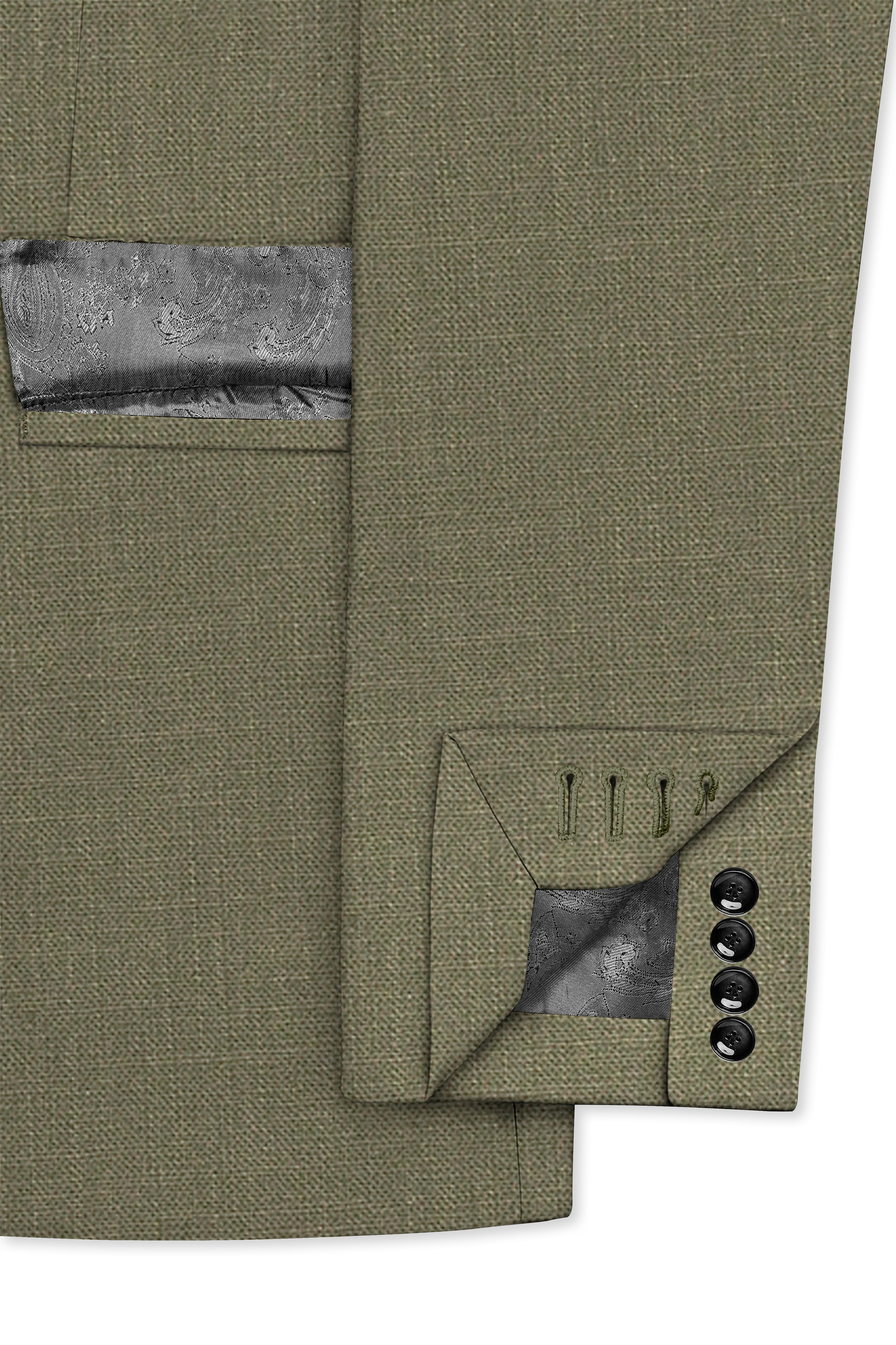 Zyren-Finch Green Luxurious Linen Single Breasted Stretchable traveler Suit