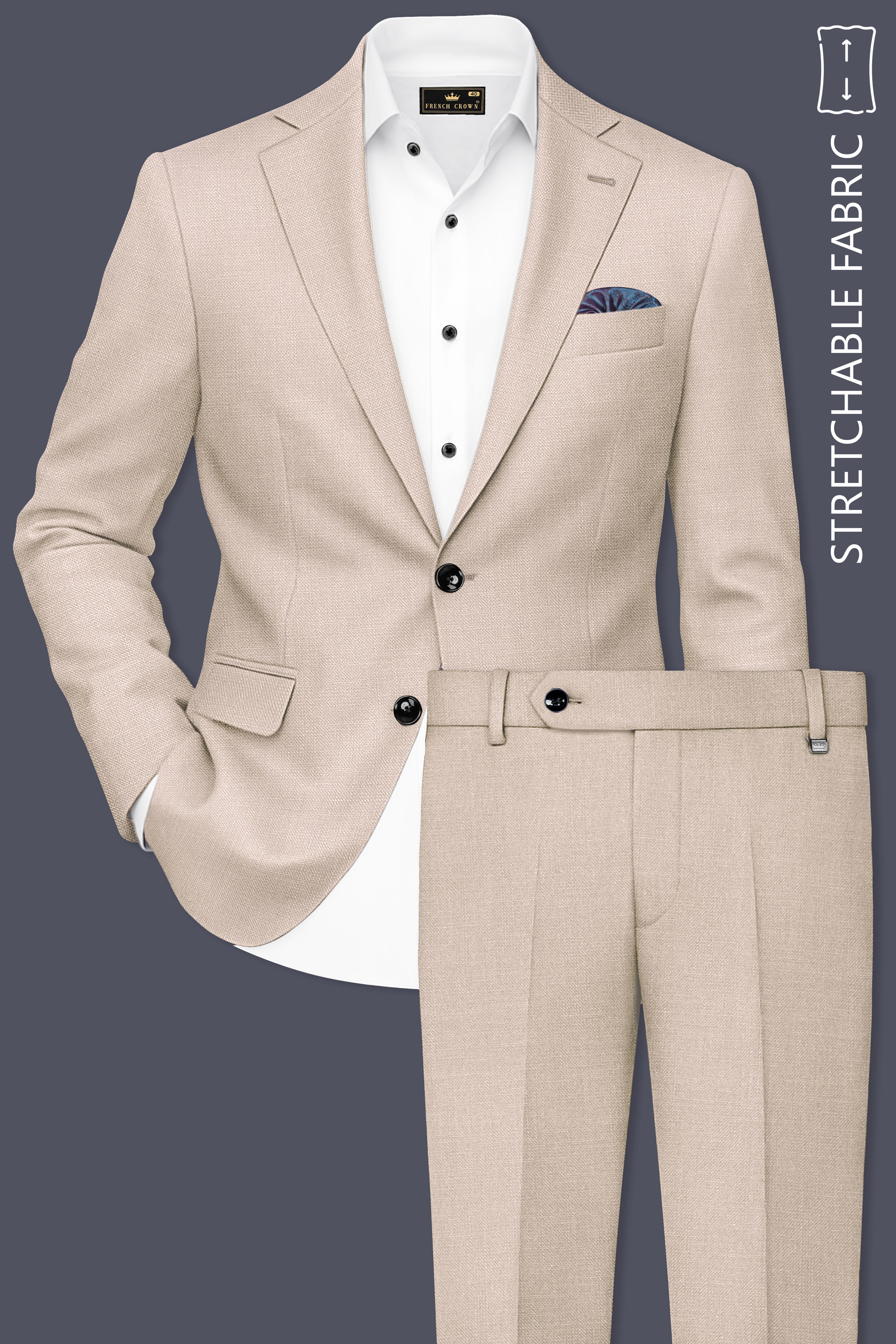 Brunoro-Wafer Brown Luxurious Linen Single Breasted Stretchable traveler Suit