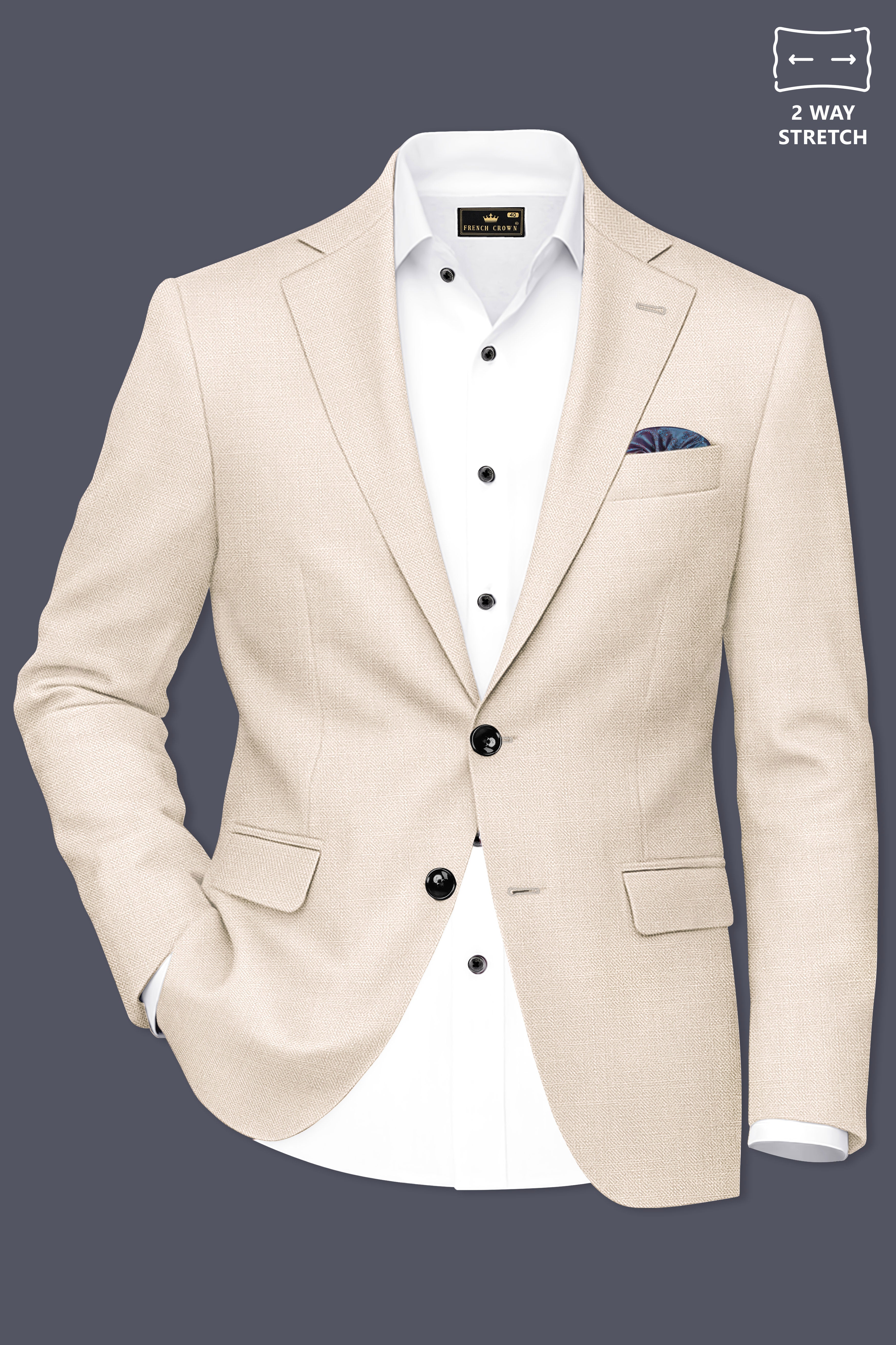 Ivoreo-Merino Cream Luxurious Linen Single Breasted Stretchable traveler Suit