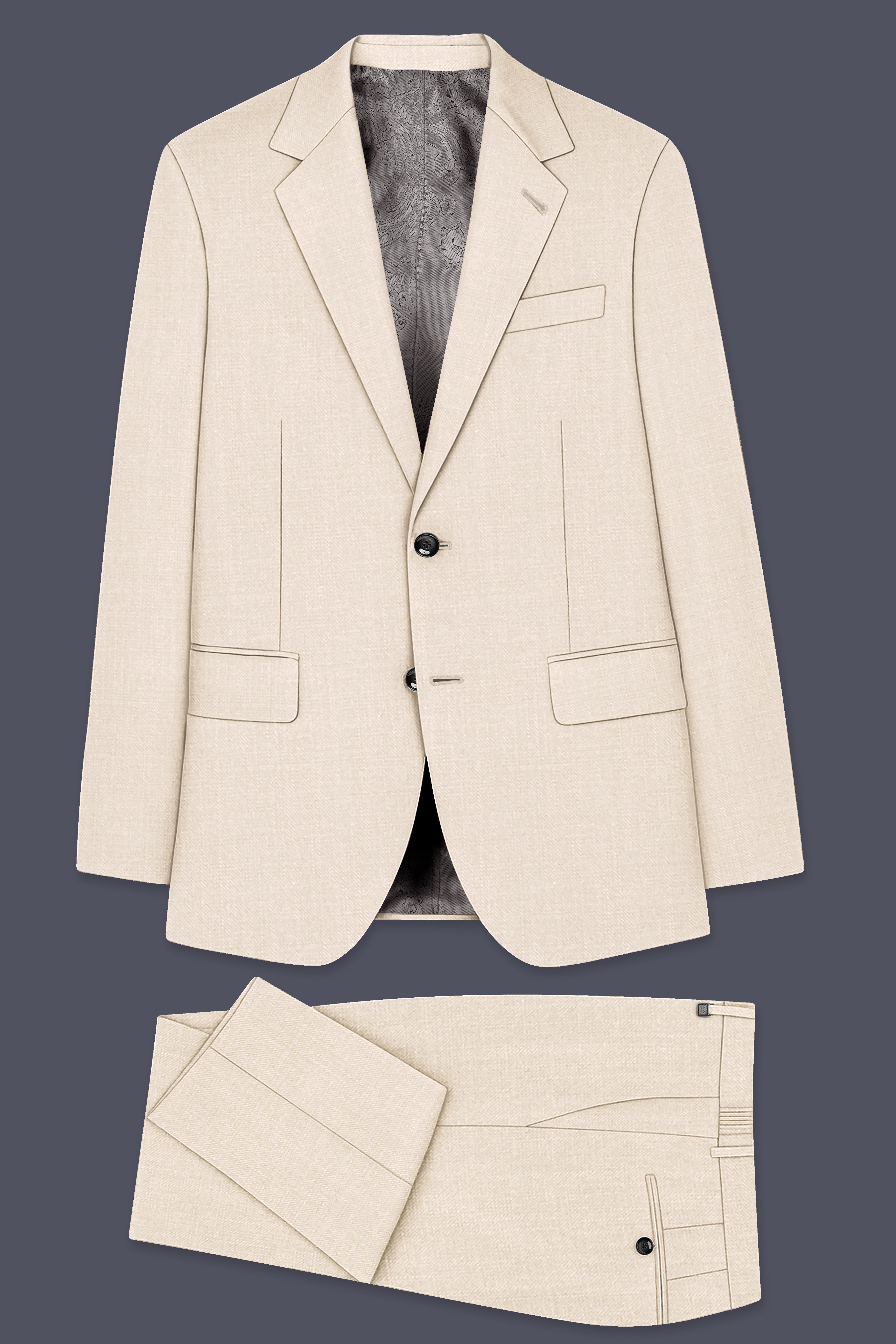 Ivoreo-Merino Cream Luxurious Linen Single Breasted Stretchable traveler Suit