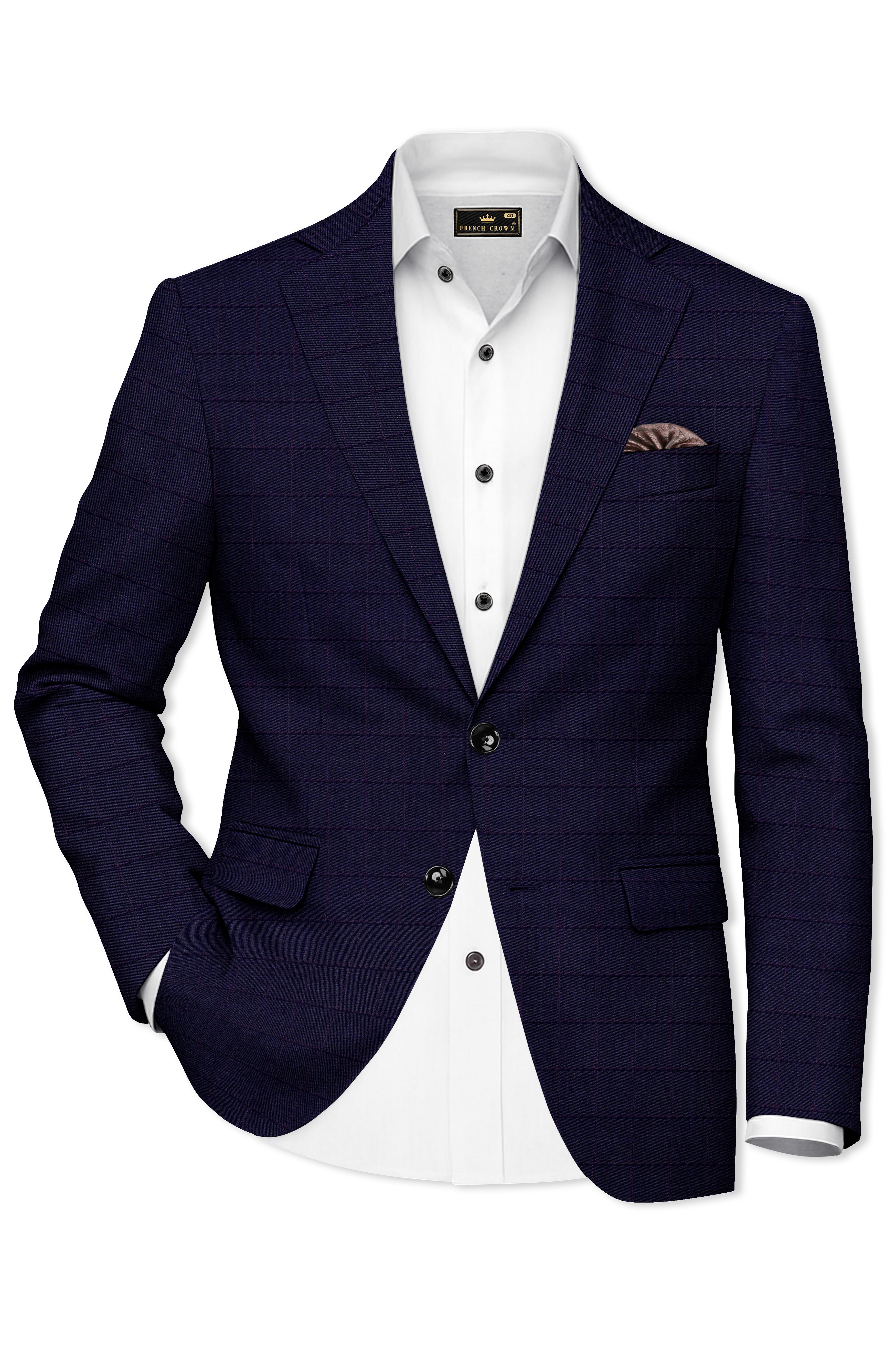 Azurane-Ebony Blue Windowpane Wool Rich Single Breasted Suit