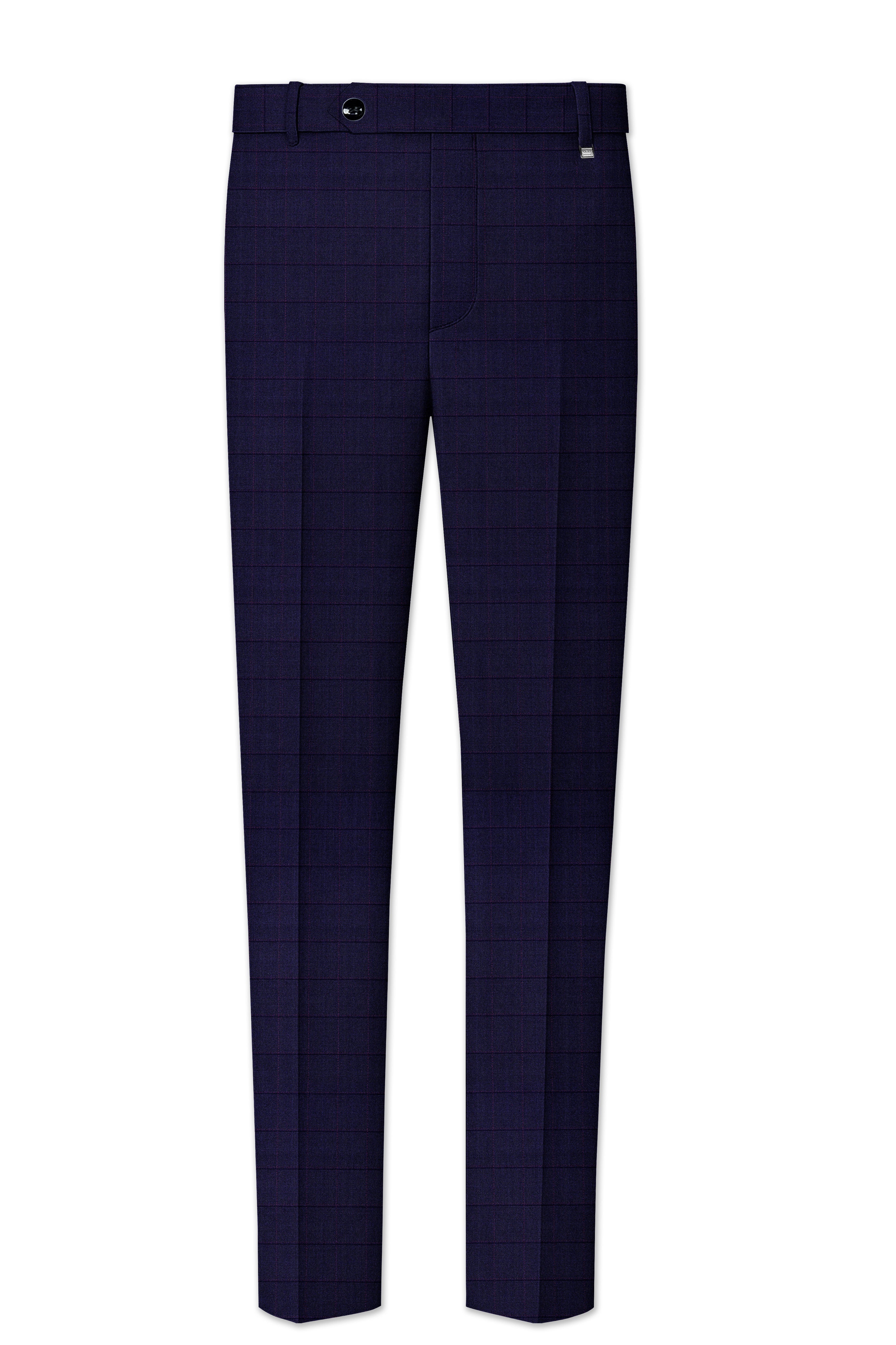 Azurane-Ebony Blue Windowpane Wool Rich Single Breasted Suit