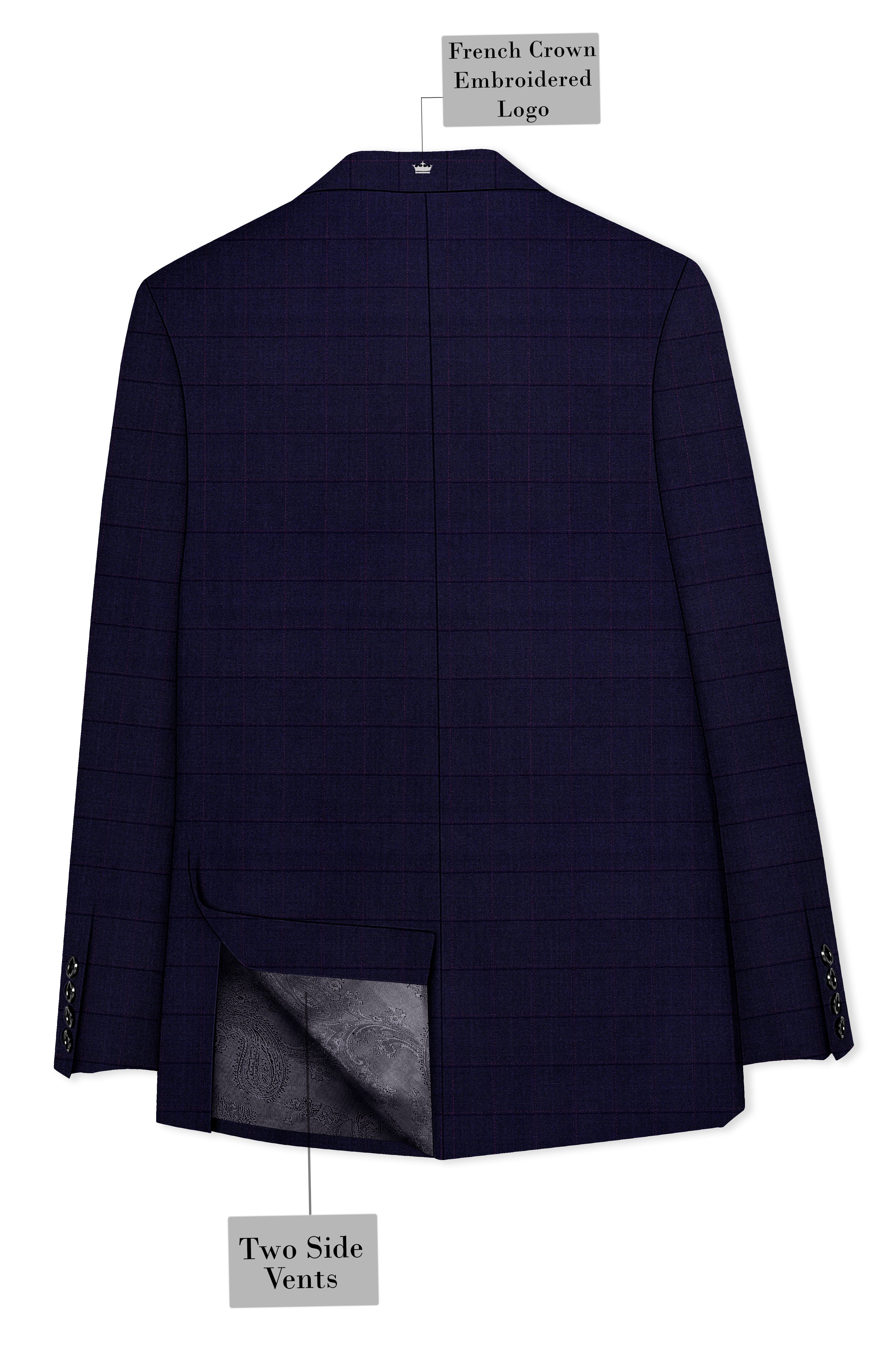 Azurane-Ebony Blue Windowpane Wool Rich Single Breasted Suit
