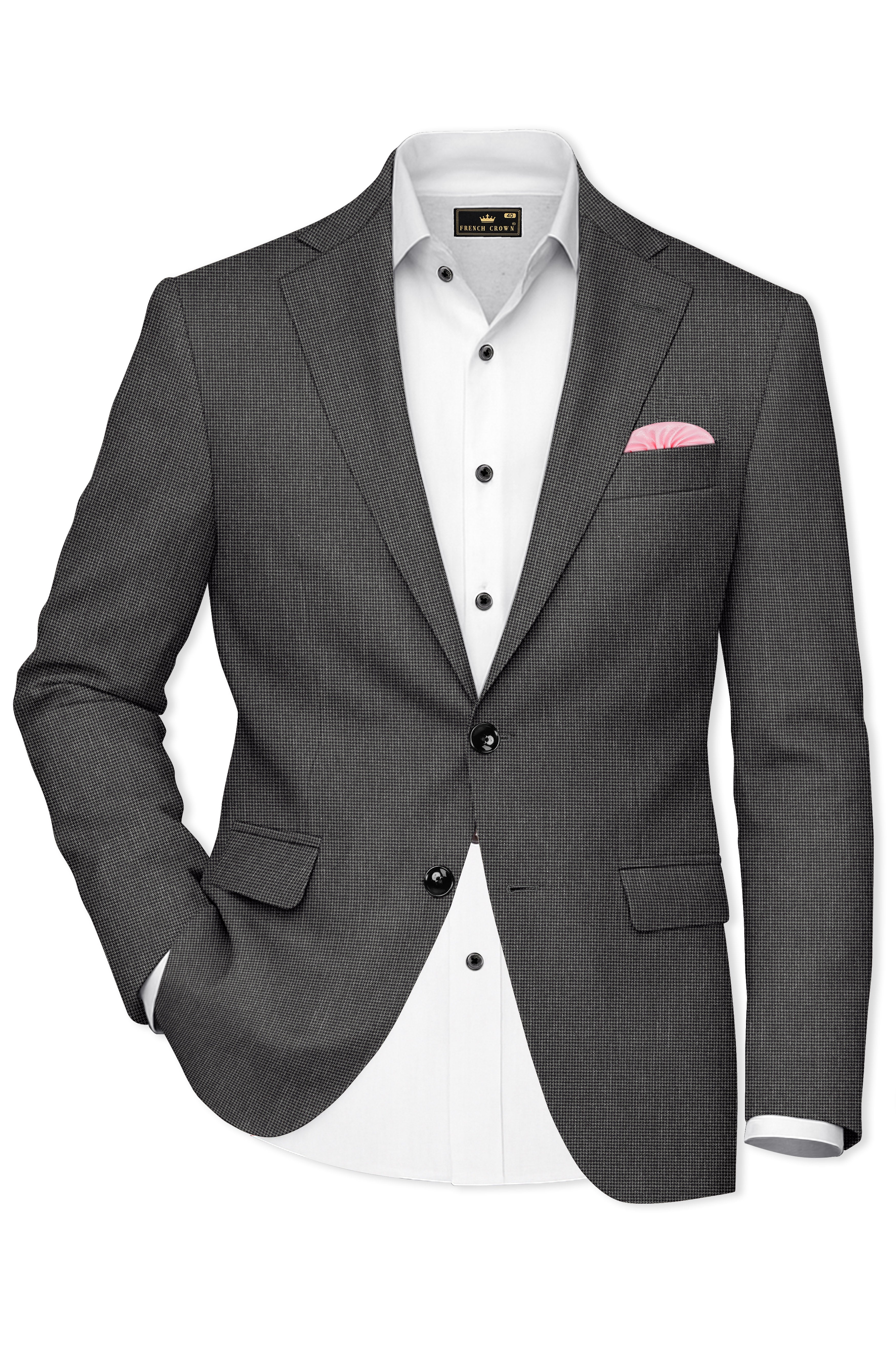 Cinerro-Tuatara Gray Wool Rich houndstooth Textured Single Breasted Suit