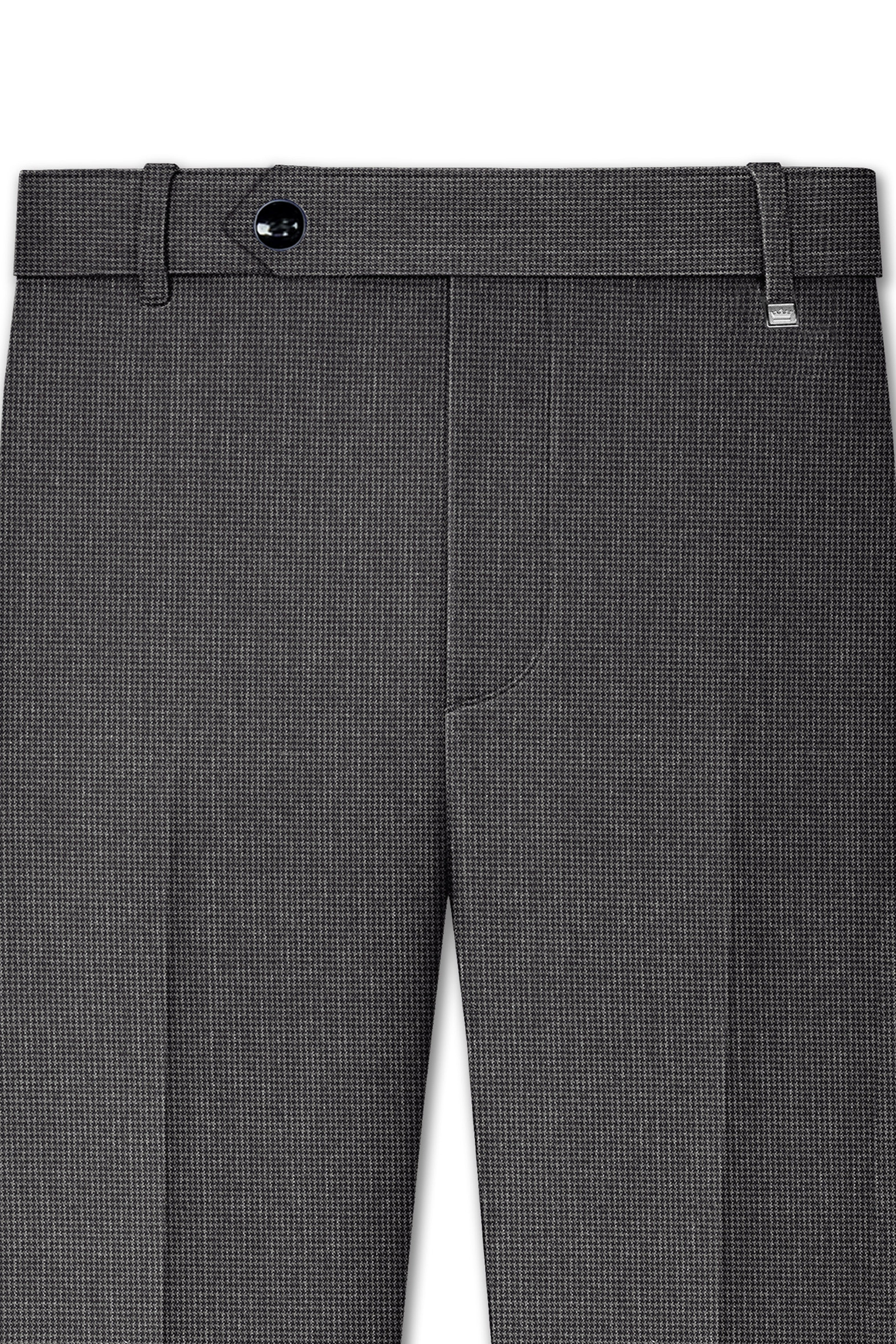 Cinerro-Tuatara Gray Wool Rich houndstooth Textured Single Breasted Suit